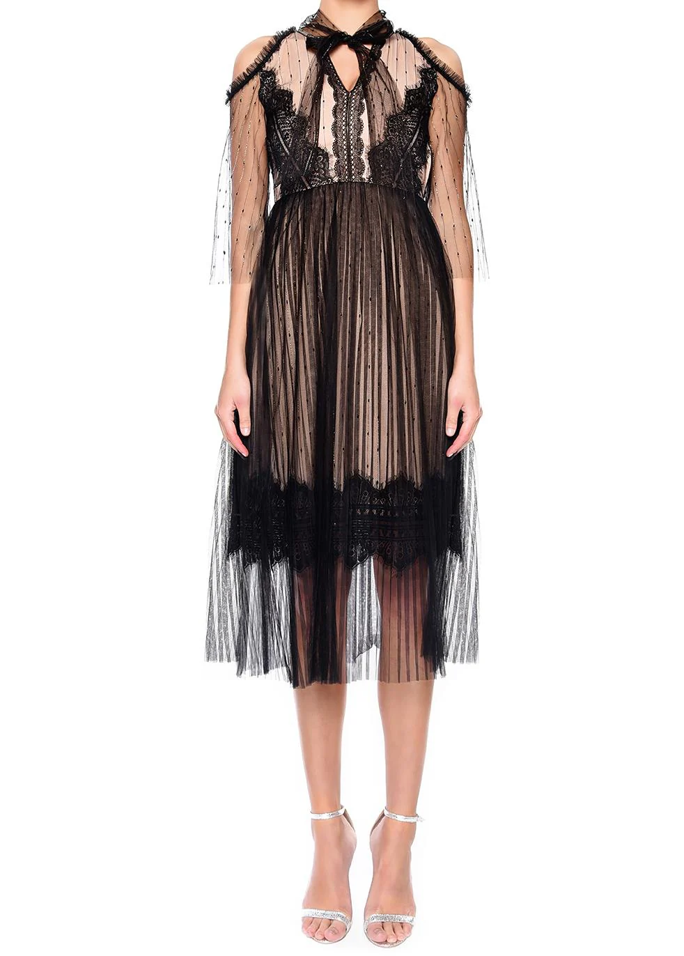 Arleth Black Nude Tulle Midi Dress