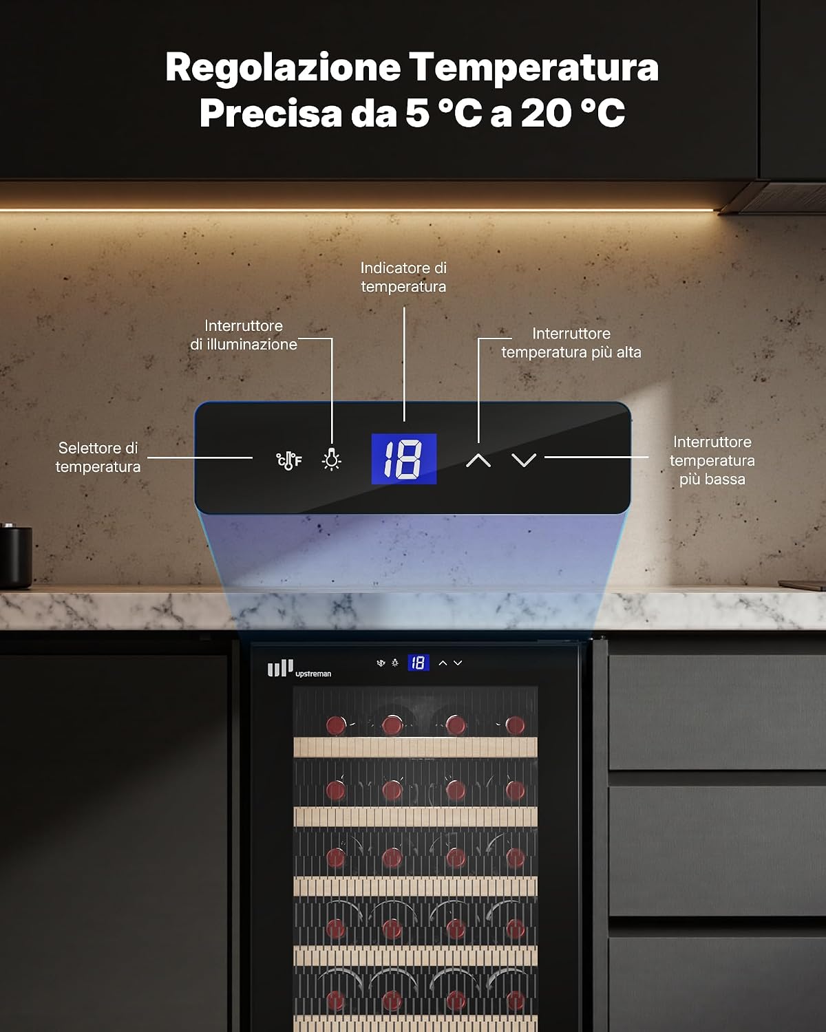 Upstreman Cantinetta Vino 24 Bottiglie, W24-Nero