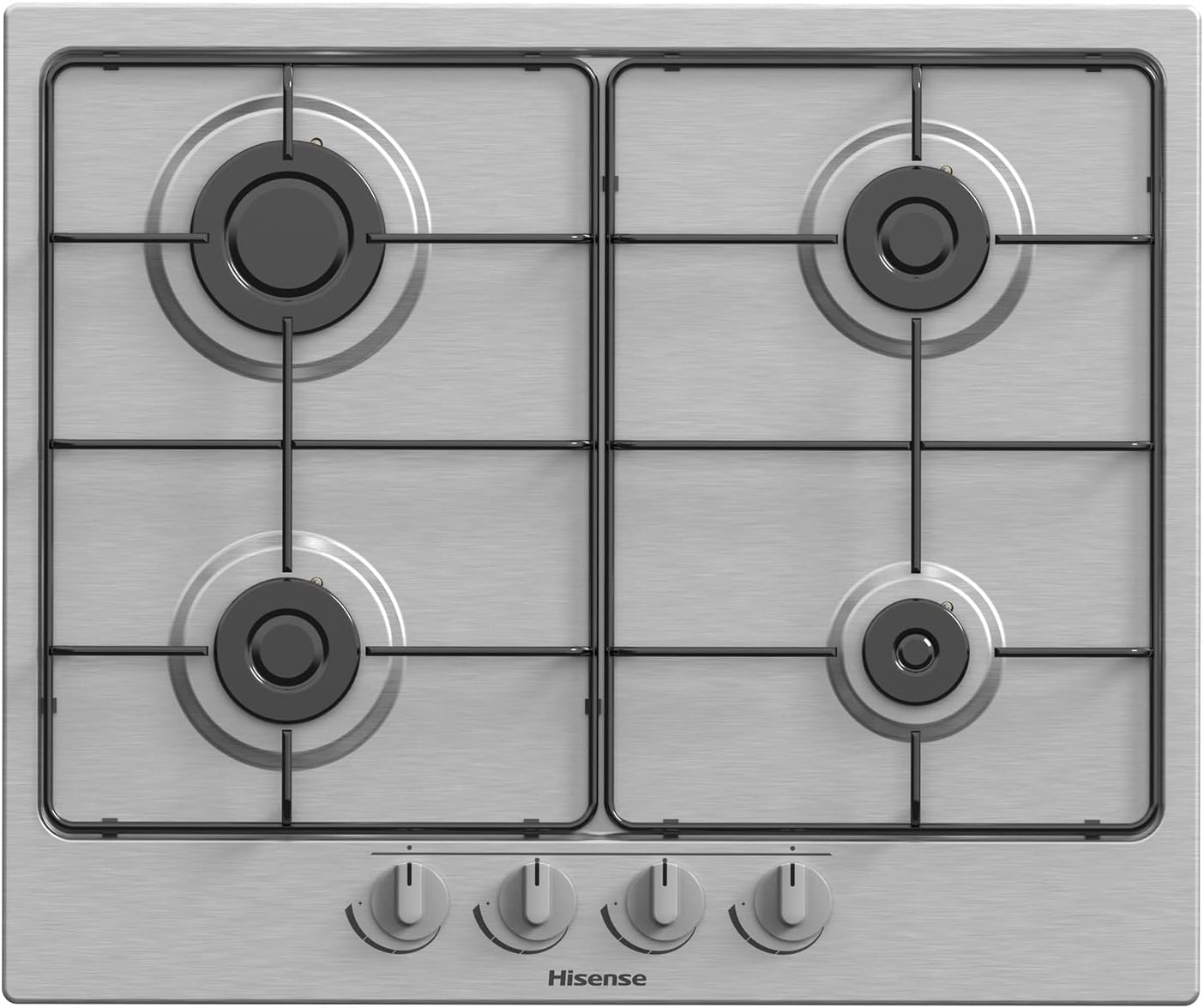 Hisense Gm642Xf Piano Cottura A Gas con 4 Zone Di Cottura, Larghezza 60 Cm, Griglie Smaltate, Accensione Integrata Nella Manopola, Finitura Inox Anti Impronta, Argento, 51 x 61 x 9 cm