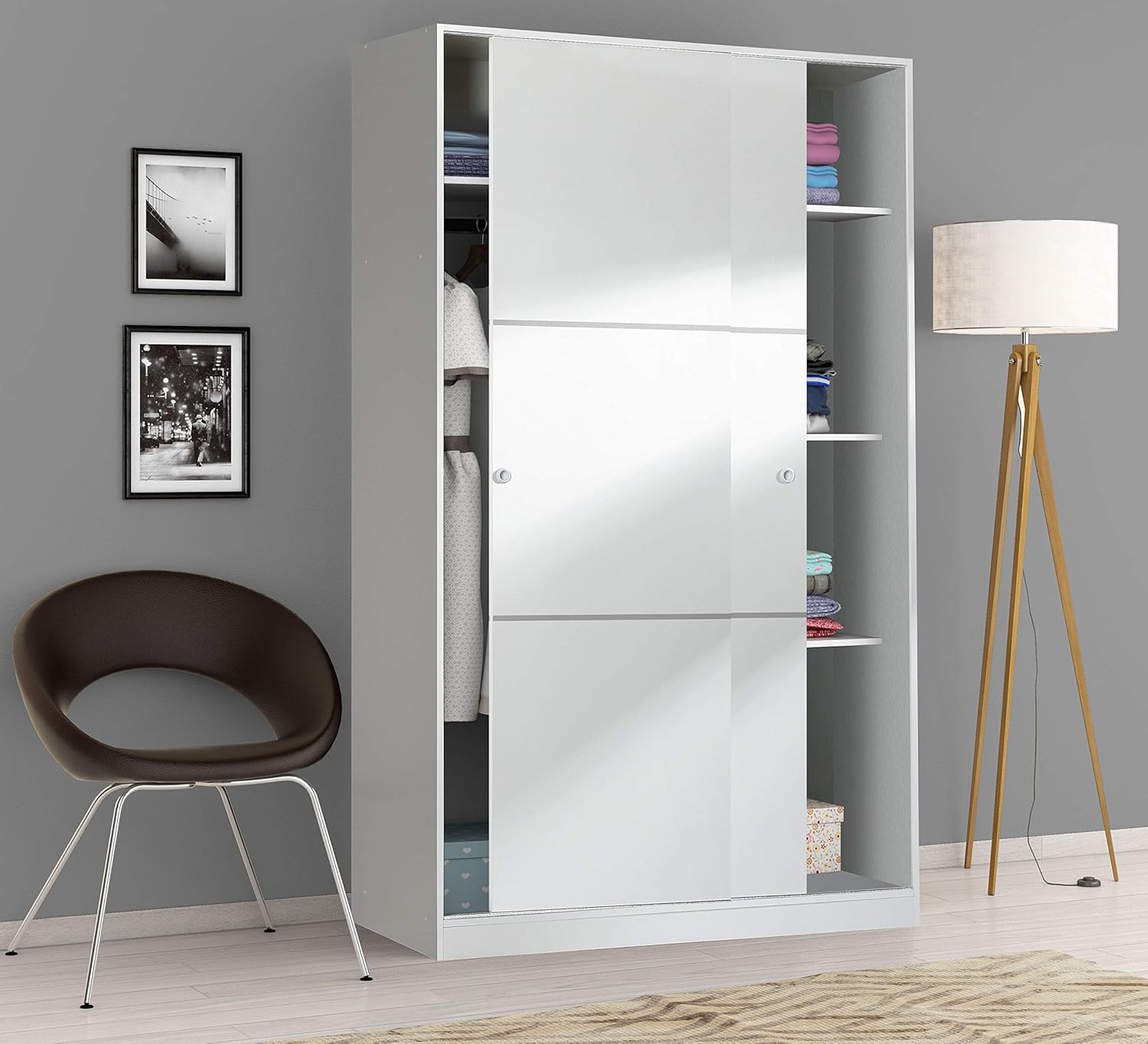 Dmora - Waterbury 2 Door Wardrobe, Bedroom Wardrobe with 4 Shelves and Hanging Bar, 120 x 50 x 200 cm, White