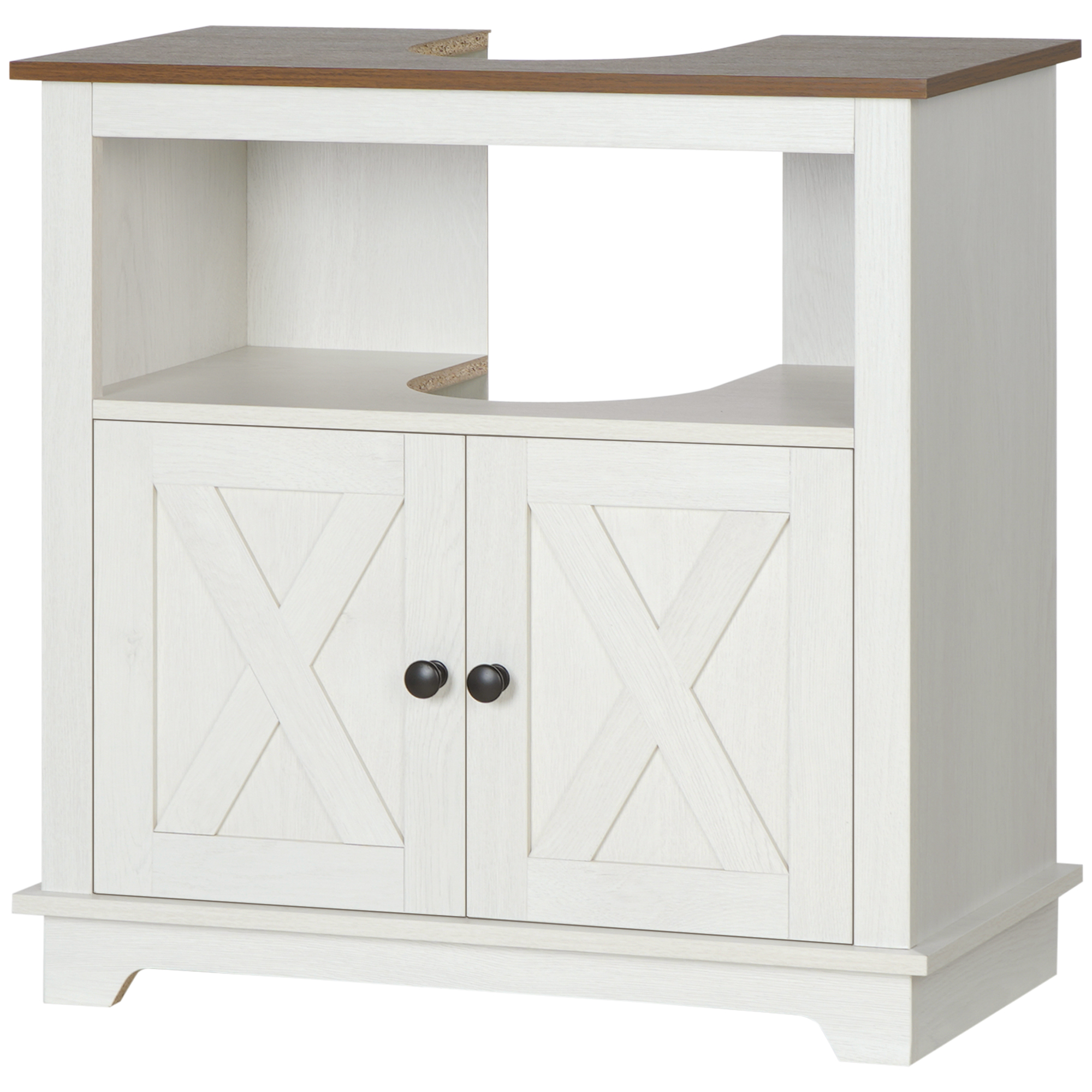 kleankin Badezimmerschrank Waschbecken Unterschrank - offene Nische und Doppeltürschrank, 60 x 30 x 60 cm, Weiß
