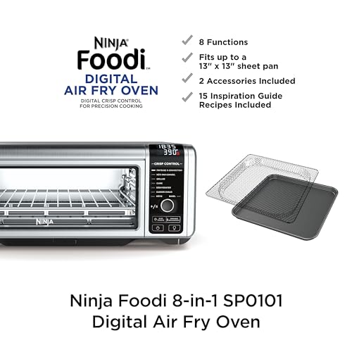 Ninja SP101 Digital Air Fry Countertop Oven with 8 in 1 Functionality, Flip Up & Away Capability for Storage Space, with Air Fry Basket, Wire Rack & Crumb Tray, Silver : Home & Kitchen