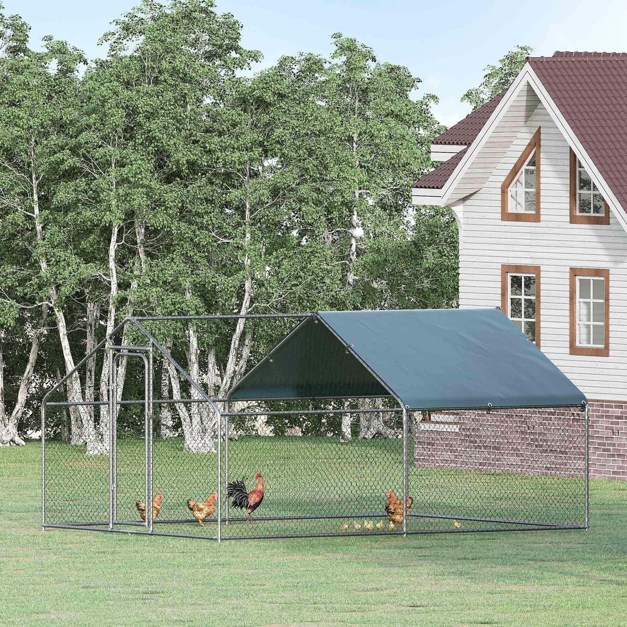 Easycomfort Pollaio per Galline da Esterno in Metallo con Copertura in Tessuto Oxford, 300x400x195 cm, Argento