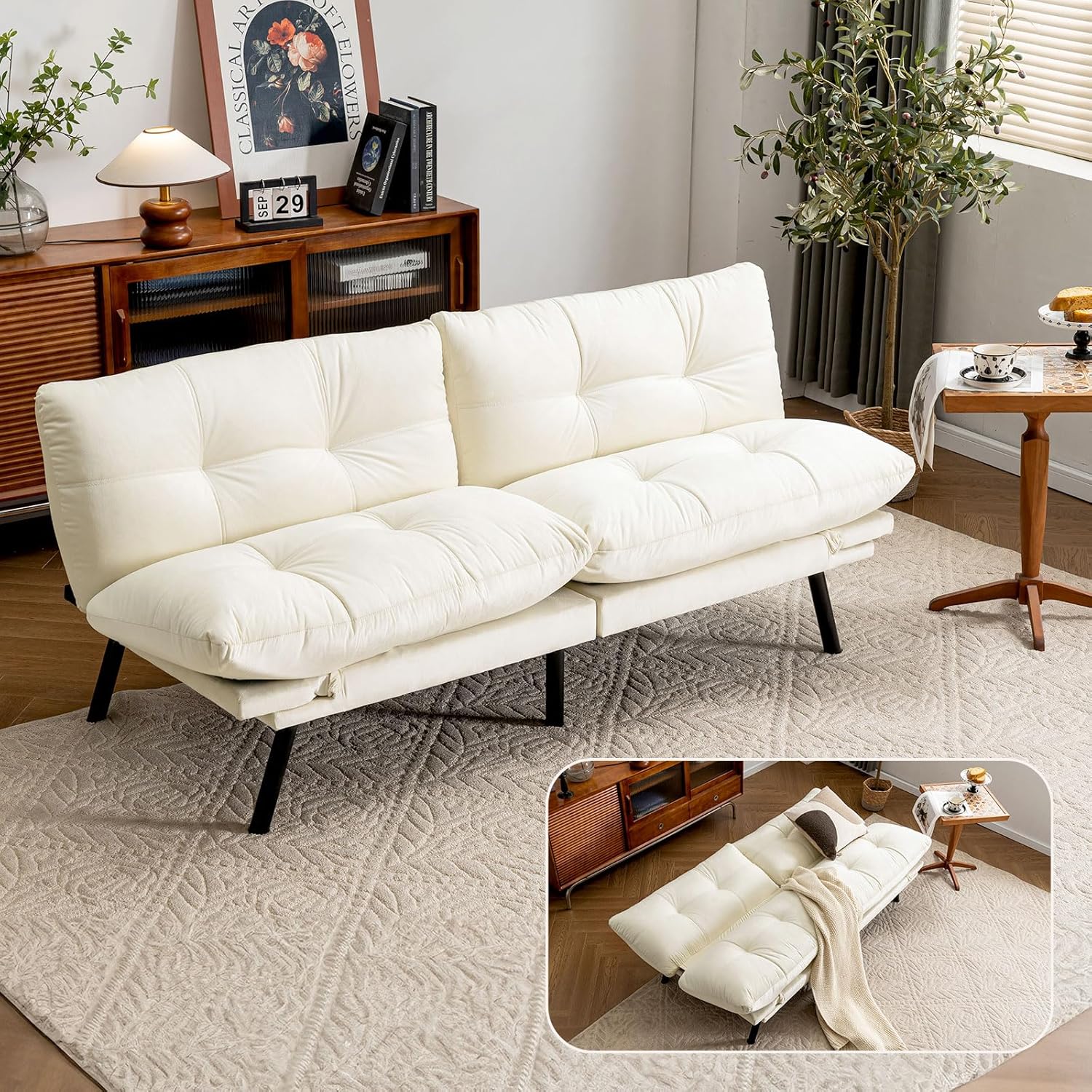 Convertible Futon Sofa Bed Velvet Loveseat Twin Size Sleeper Couch