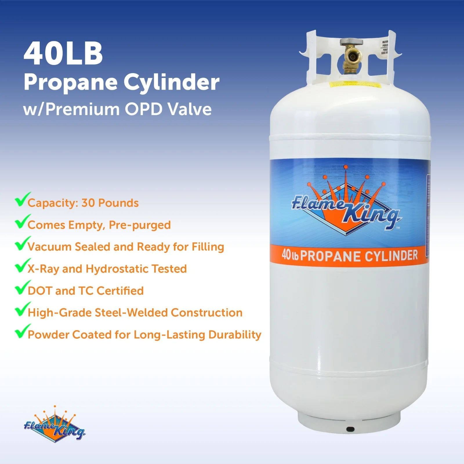 NEW 40 LB Pound Steel Propane Tank Refillable Cylinder with OPD Valve