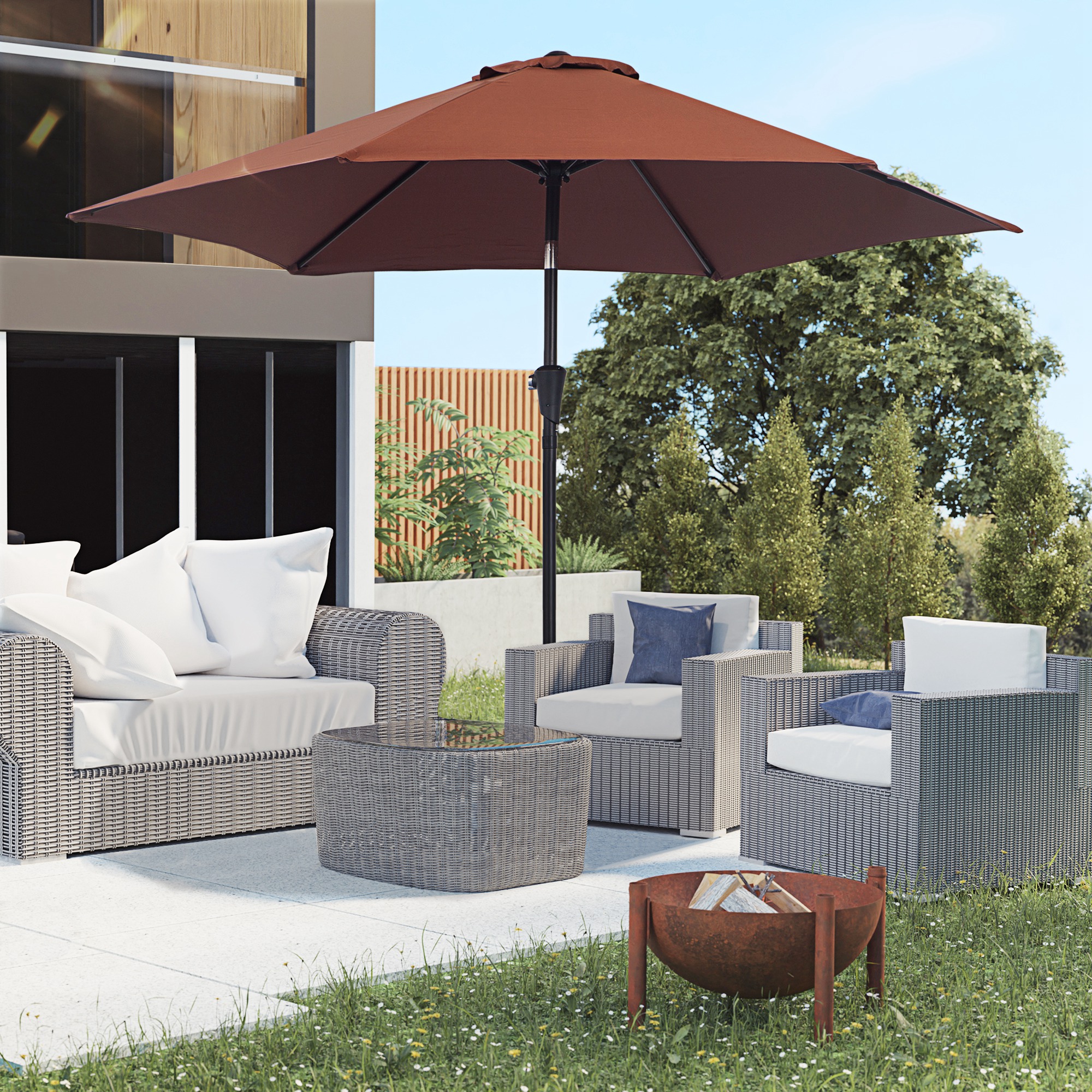 Outsunny Knickschirm Sonnenschirm Gartenschirm Marktschirm mit Handkurbel Alu 180/㎡ Polyester Stahl Kaffee Ø2,6 x 2,35 m