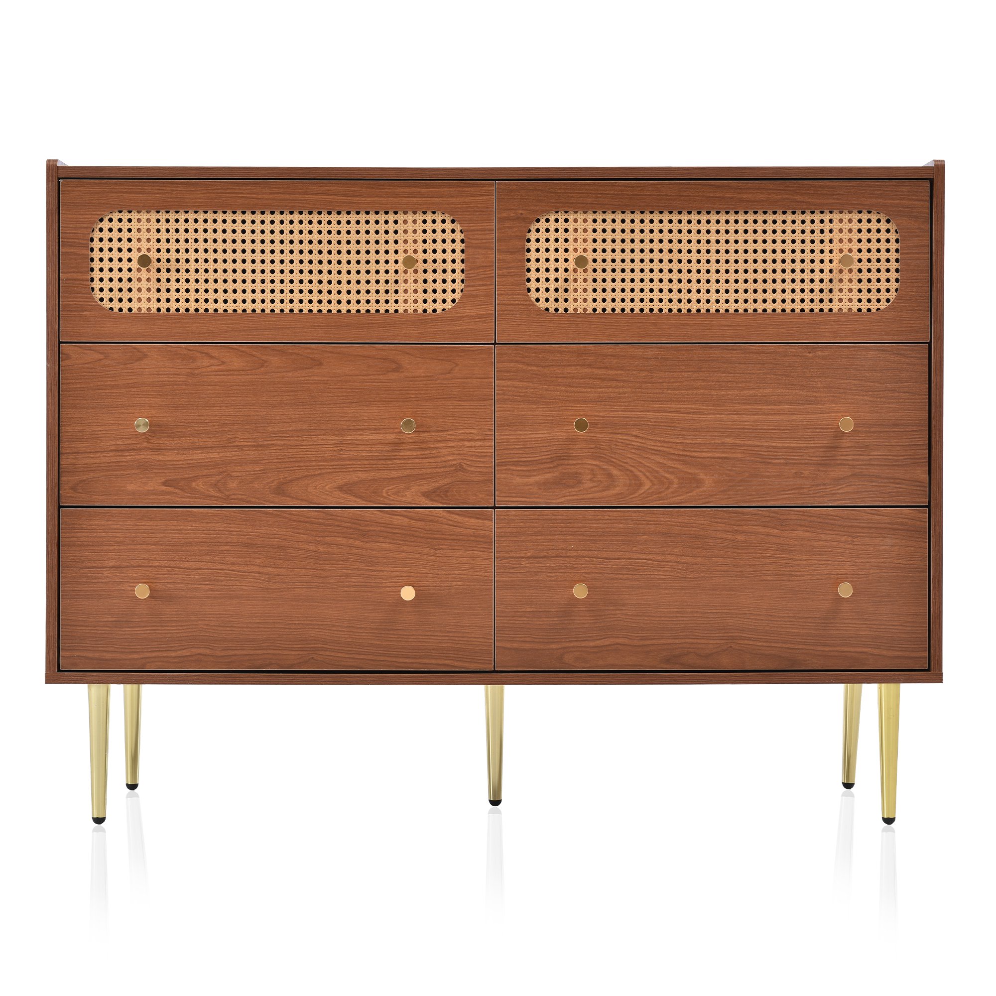 Kommode 6 Schubladen Vintage Kommode 120x40x90 cm Metallbeine MDF & Metall Vintage Design Walnut