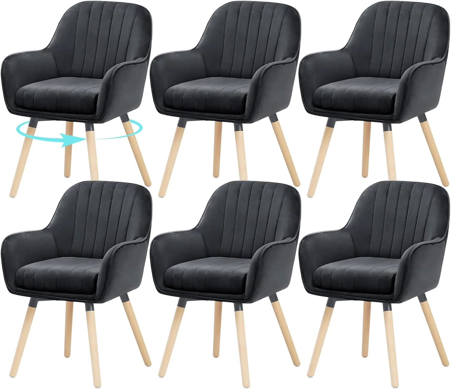 ELUCHANG Esszimmerstühle 6er Set, 12cm Dicke Polsterung Stuhl mit Hohen Armlehnen, bis 150 kg Belastbar, für Schlafzimmer Küche Wohnzimmer