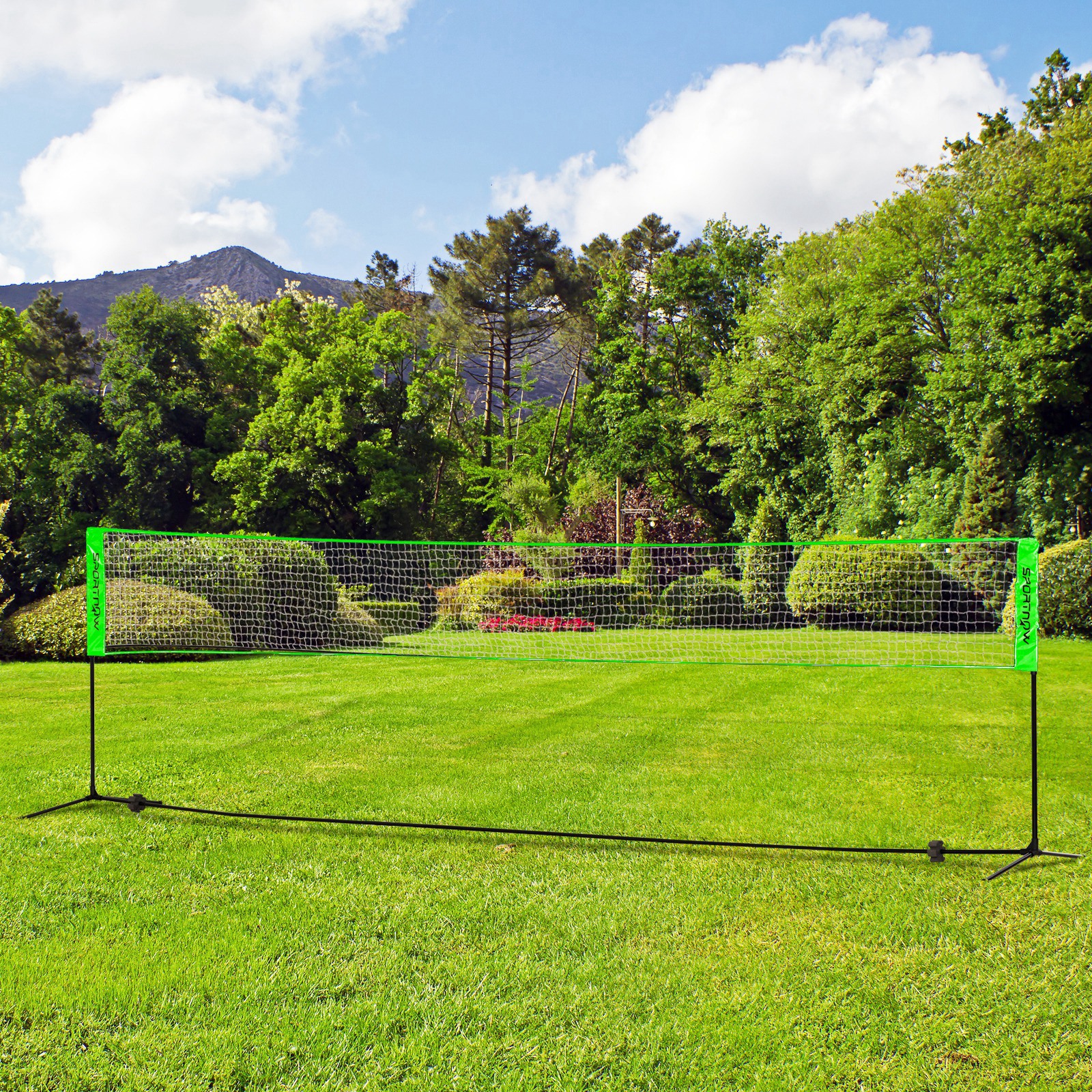 SPORTNOW Badminton-Set mit 2 Schlägern, 3 Federbällen, höhenverstellbar 107-155 cm, Schwarz-Grün