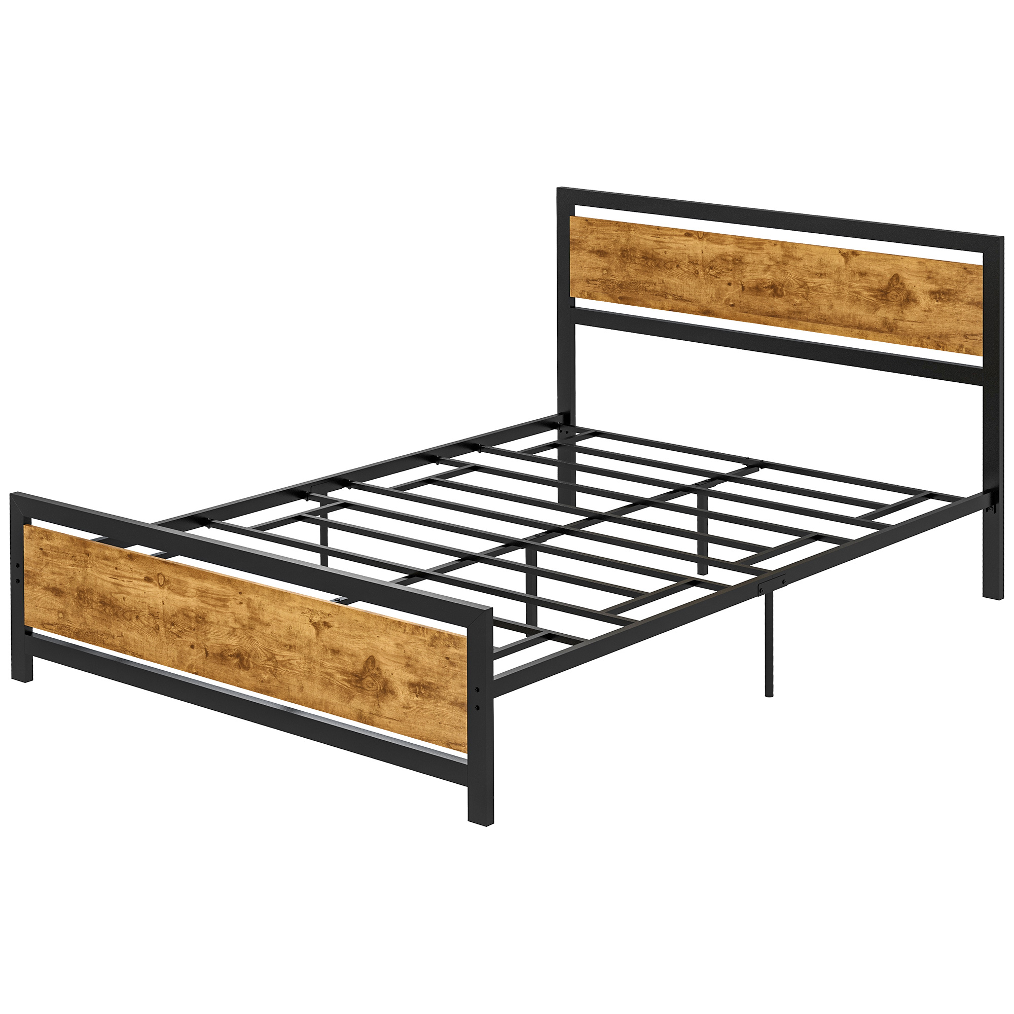 HOMCOM Einzelbettgestell aus Holz und Stahl mit Industriedesign Lattenrost, 140x200cm