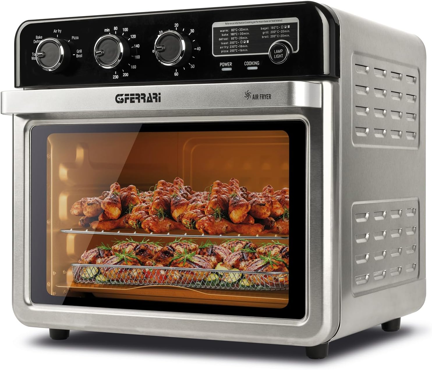 G3 Ferrari G10221 Forno Air Fryer Multifunzione 32L, 2000W, 5 Programmi di Cottura, 6 Resistenze, Temperatura Regolabile fino a 230°C, Display con Timer, Accessori Inox Senza BPA/PFOA, Nero-Argento