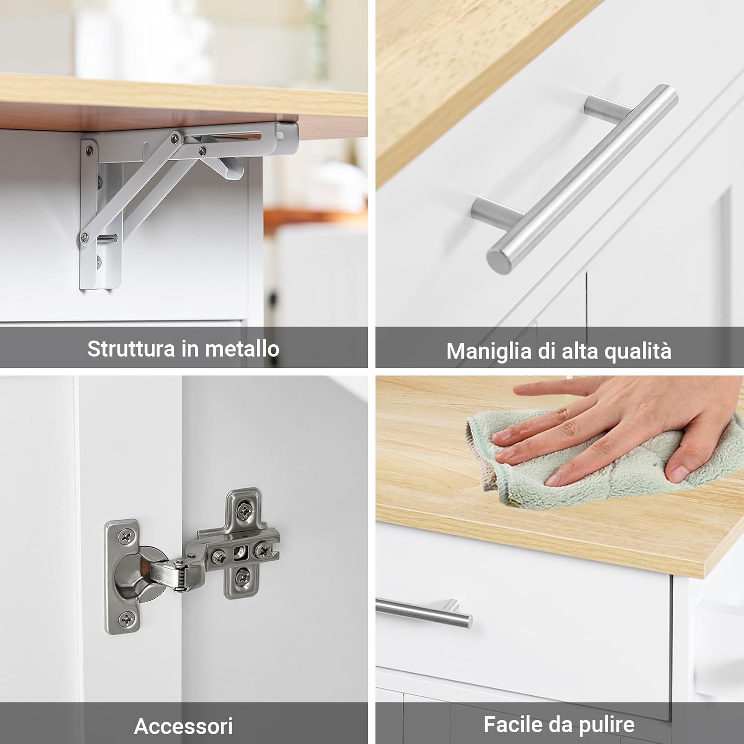 SoBuy Carrello Cucina con Ruote, Isola Cucina con Piano di Lavoro Estensibile in Legno, 2 Cassetti e Ripiani Regolabili Credenza Cucina Salvaspazio Penisola Cucina Bianco 113x(44-69) x91 FKW129-WN