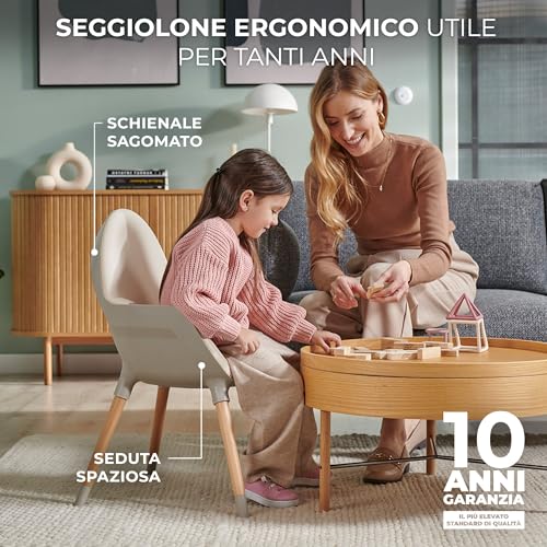 Kinderkraft Seggiolone Pappa FINI2, 2 in 1, Rialzo da Sedia, Poggiapiedi Vassoio Regolabile, per Bambini da 6 Mesi fino 5 Anni, Beige : Prima infanzia