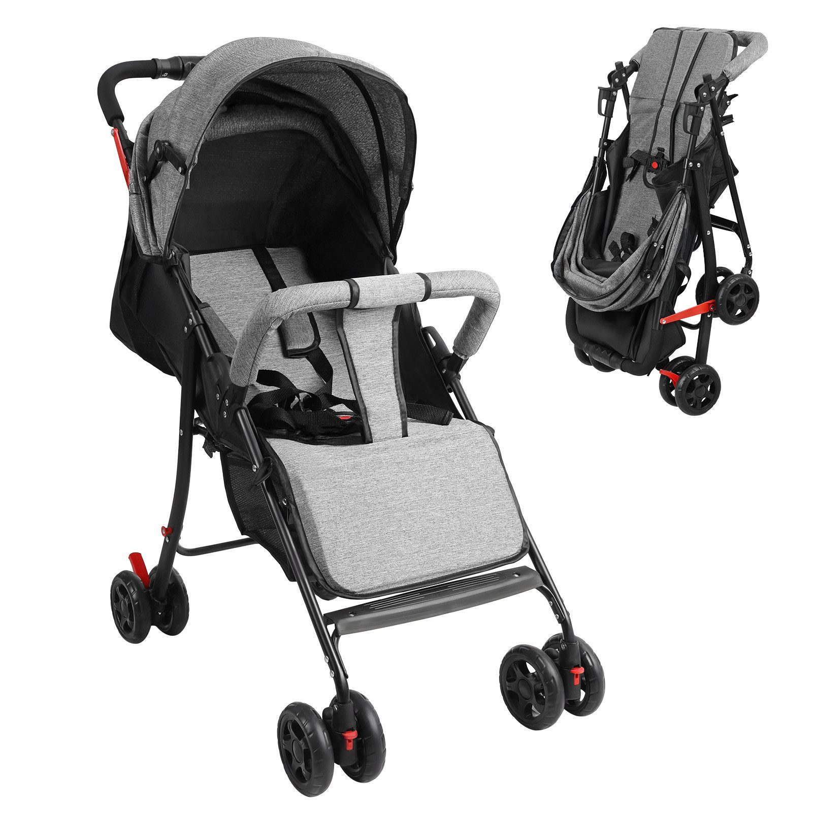Kinder-Buggy Baby Kinderwagen bis 10 Kg, 0-2 Jahre, Zusammenklappbar, Grau