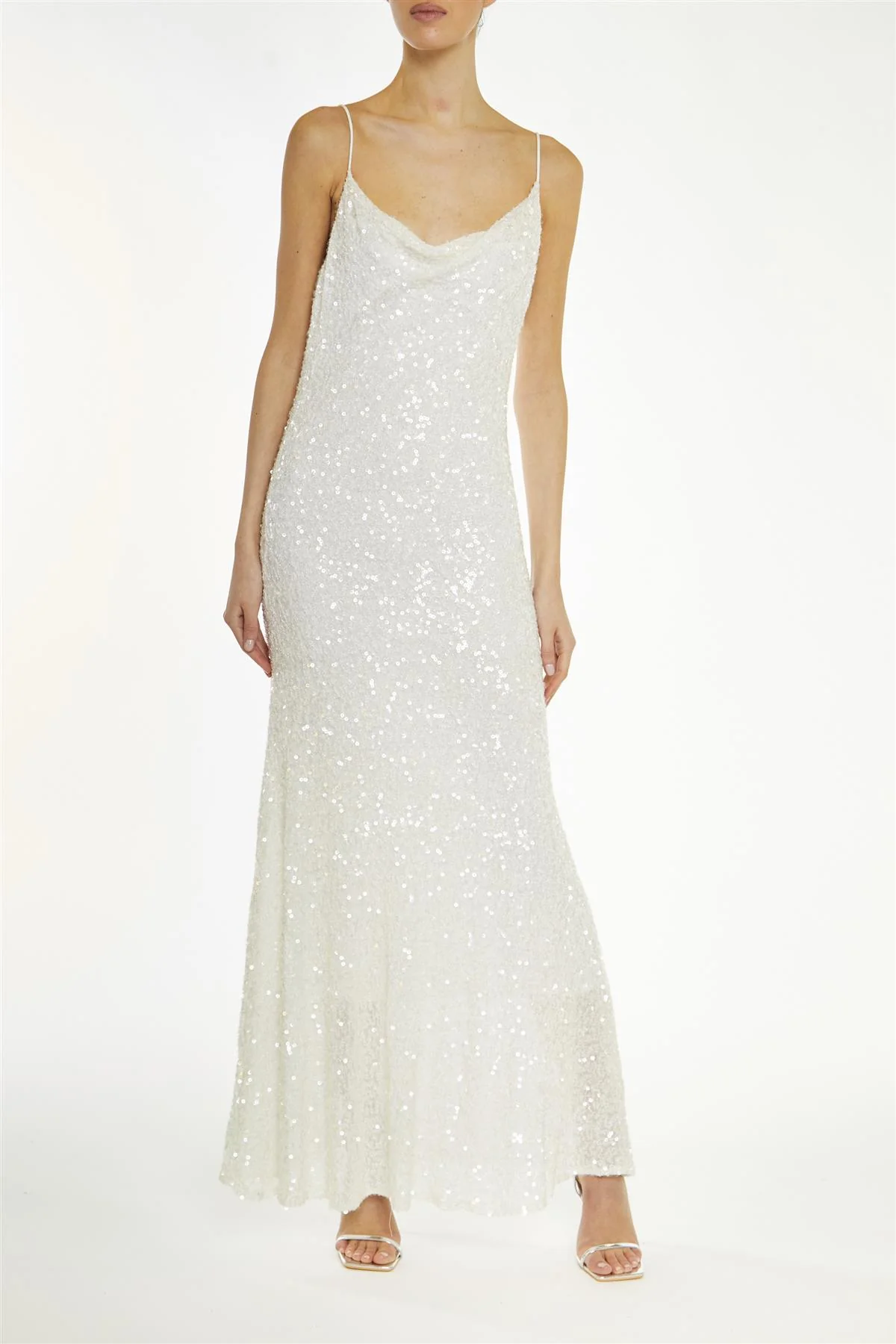Frankie White-Sequin Bias-Cut Midaxi-Dress