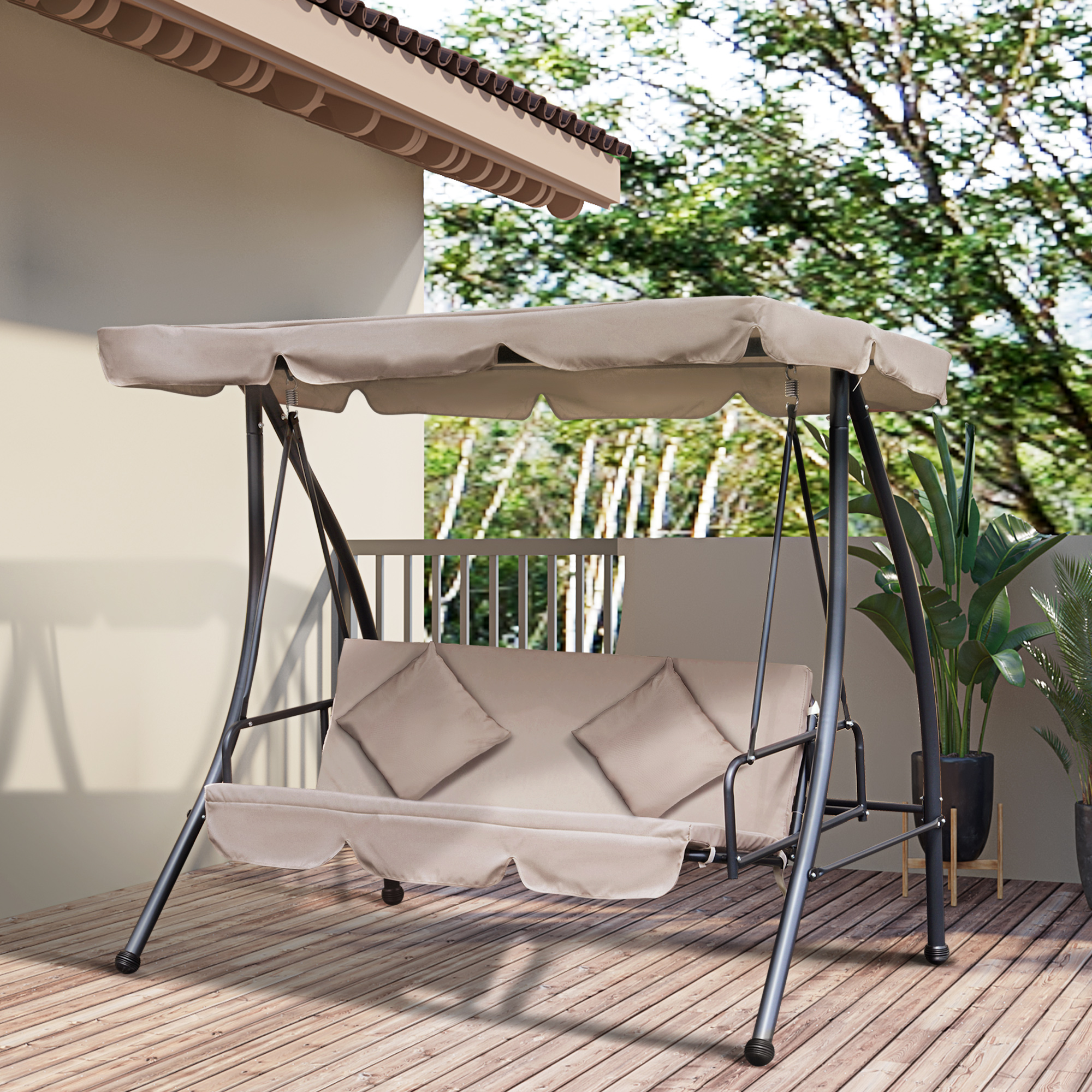 Outsunny Hollywoodschaukel mit Liegefunktion Braun 200x 125 x 170 cm