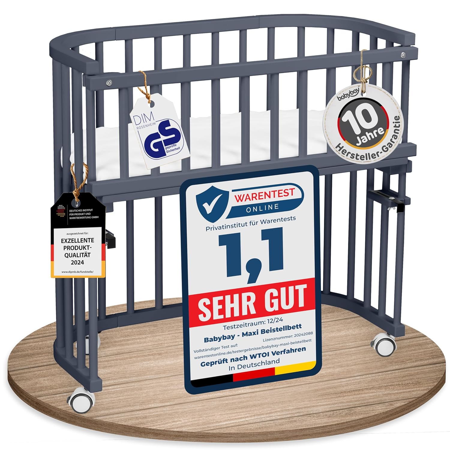 babybay Original Beistellbett aus massivem Buchenholz / kompakt & verwandelbar / Kinderbett Höhe stufenlos verstellbar & umweltfreundlich / mitwachsendes Babybett (weiß lackiert) / inkl. Matratze