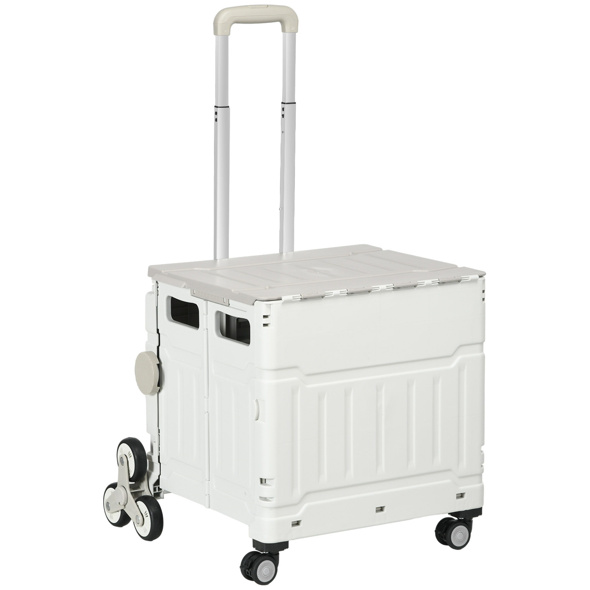 HOMCOM Einkaufstrolley Treppensteiger Mobile Transportbox,  klappbar, Teleskopgriff, bis max. 65 Kilo belastbar, Weiß