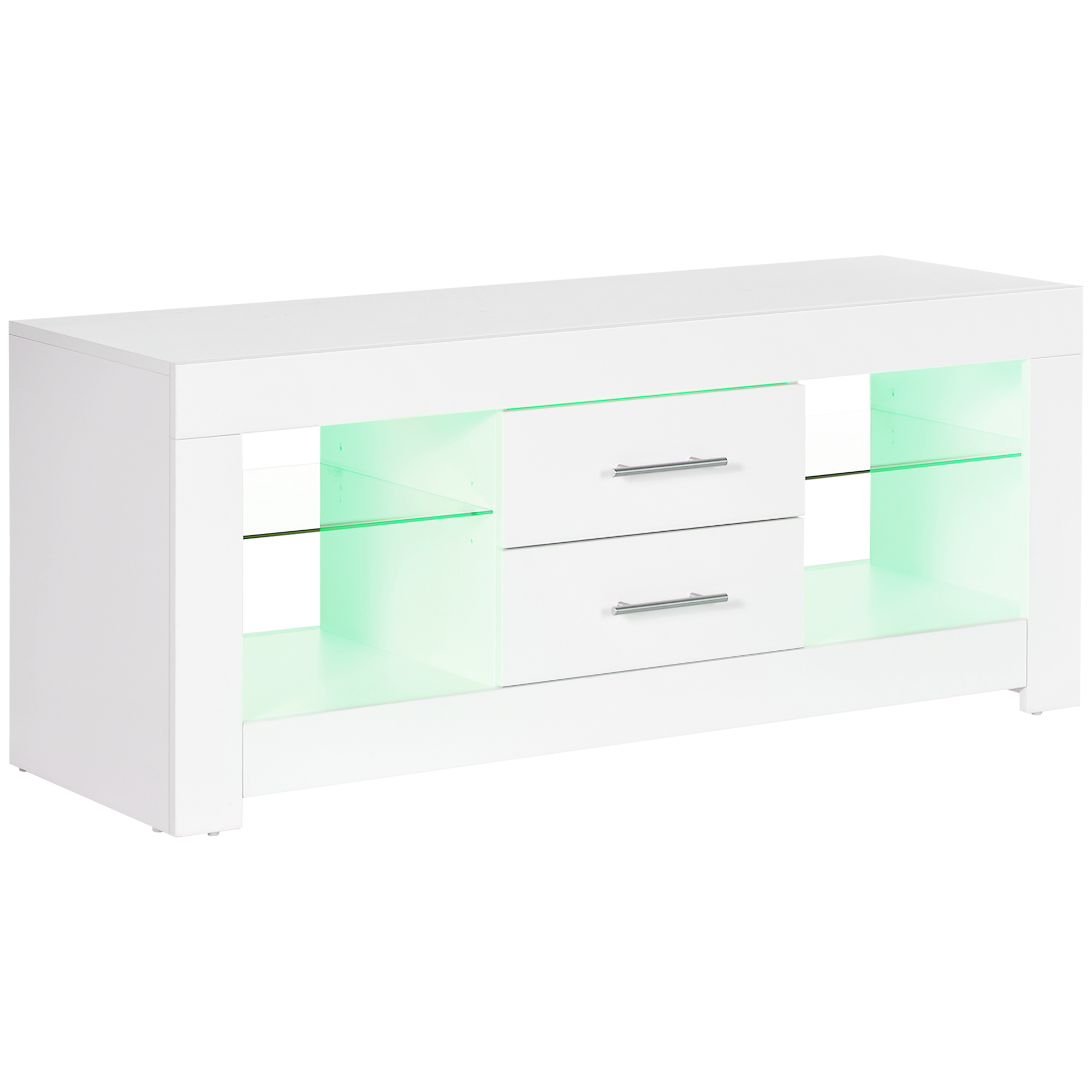 HOMCOM TV-Schrank 55" mit LED-Lichtern in 12 Farben und Fernbedienung, Holz und Glas 120x40x50cm, Weiß