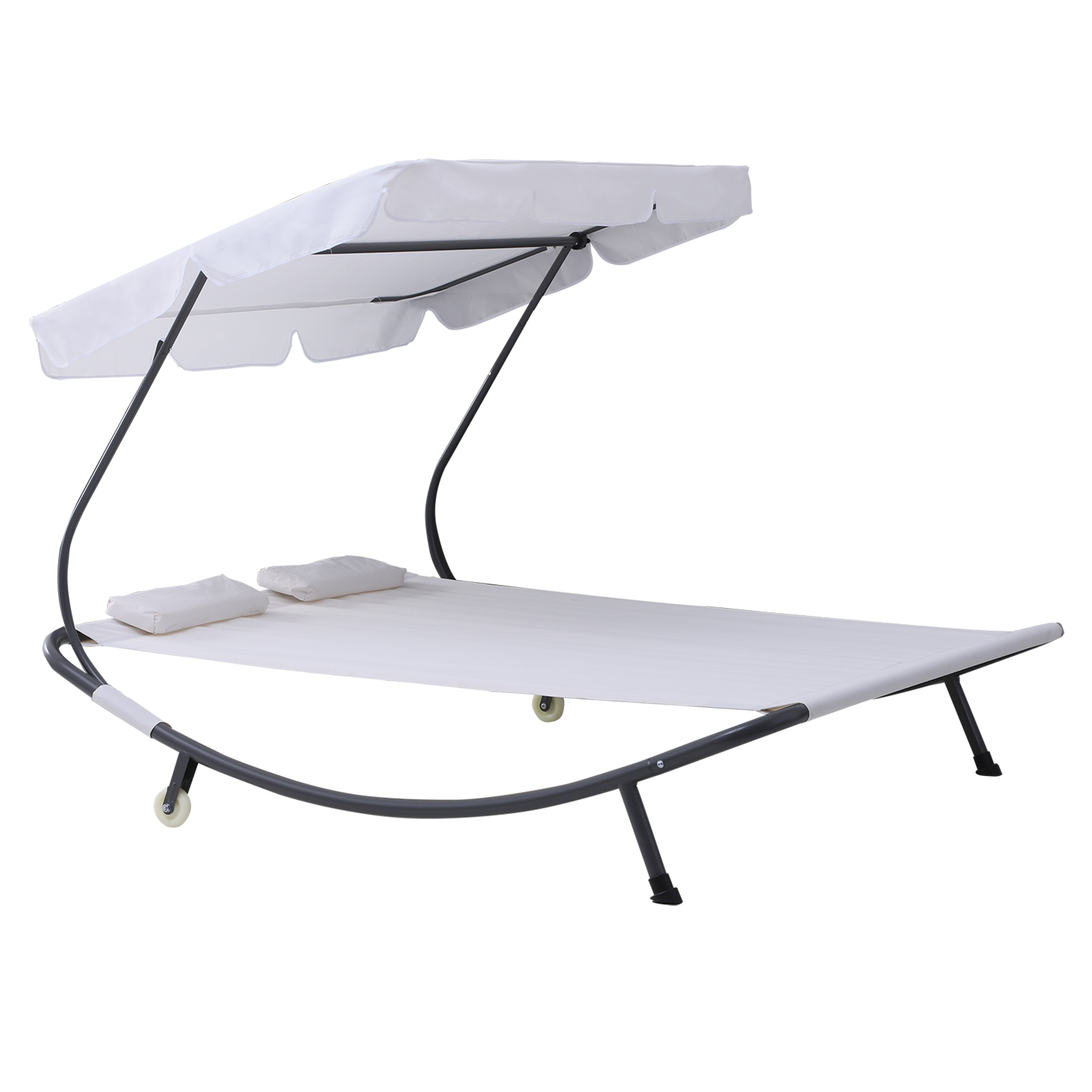Outsunny® Doppelliege Sonnenliege 2er-Gartenliege  rollbar mit Dach Stahl Cremeweiß