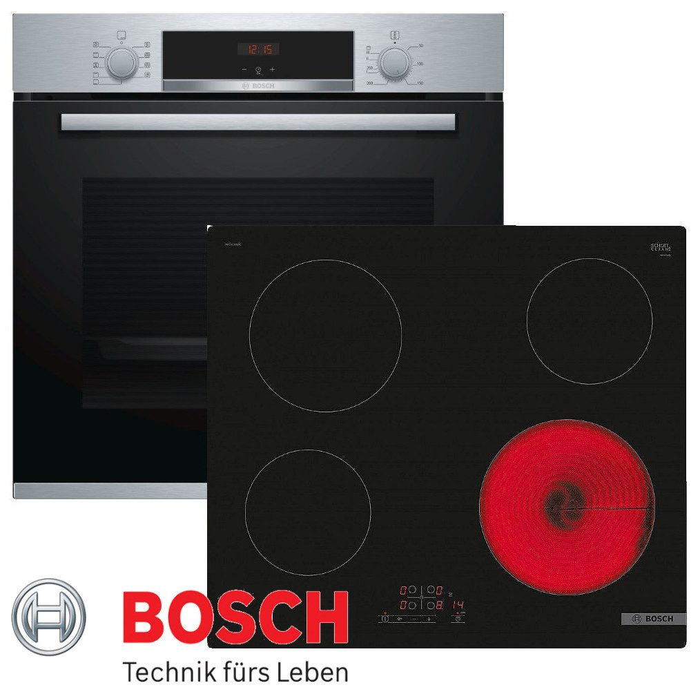 Backofen-Set Autarkes Herdset Backofen Bosch 3D Heißluft + Glaskeramik Kochfeld 60