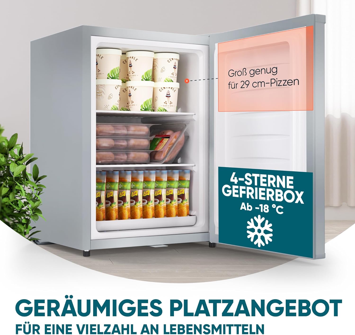 Stillstern Mini Gefrierschrank (42L) -18°C, Eiswürfelschale, Schloss, Türanschlag wechselbar, 4-Sterne Tiefkühlschrank für Camping/Büro Gefriertruhe Klein Gefrierschrank Klein Tiefkühltruhe