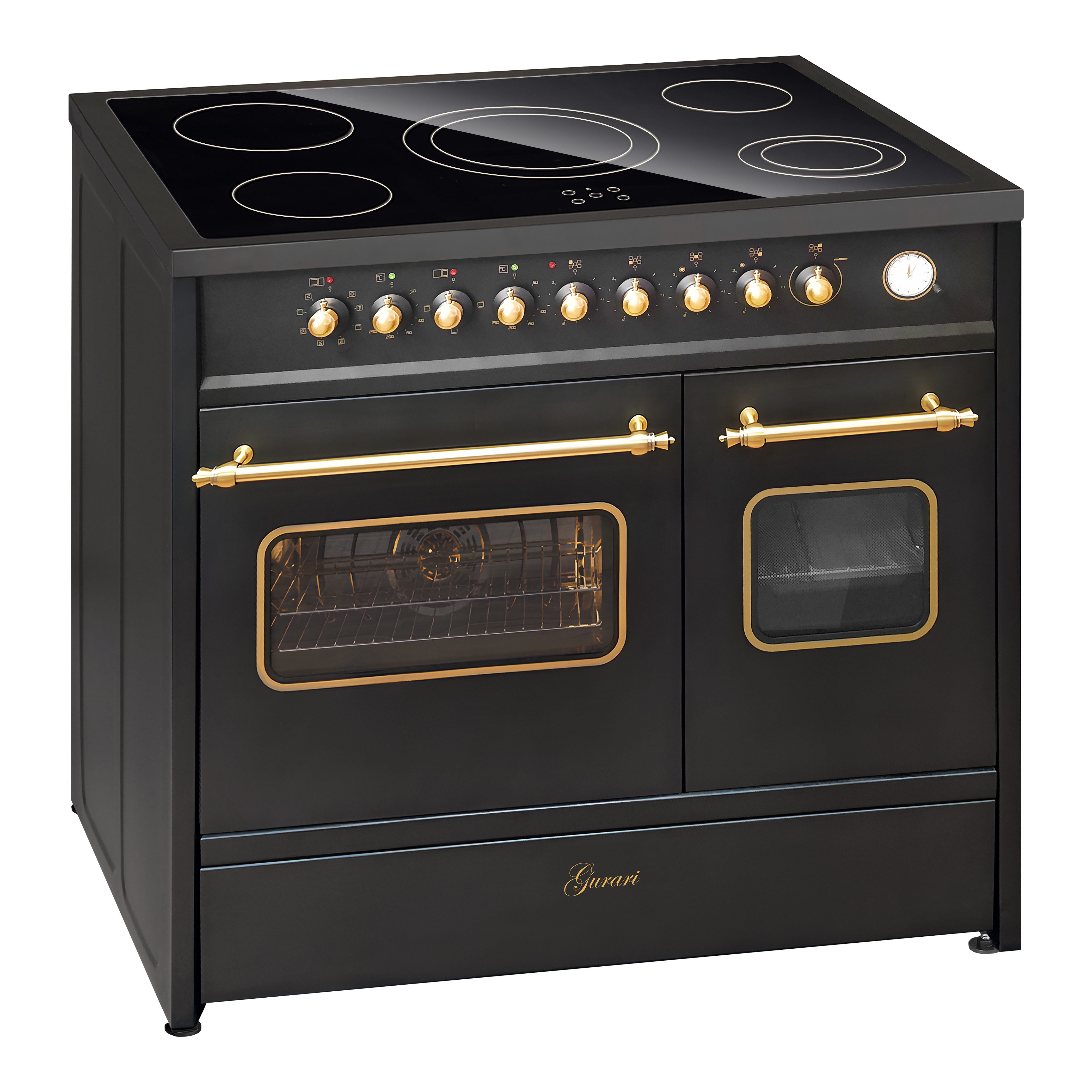 Elektro-Standherd 90 cm, Doppelbackofen, Schwarz, Nostalgie Herd GCH E 912 DF BL r.
