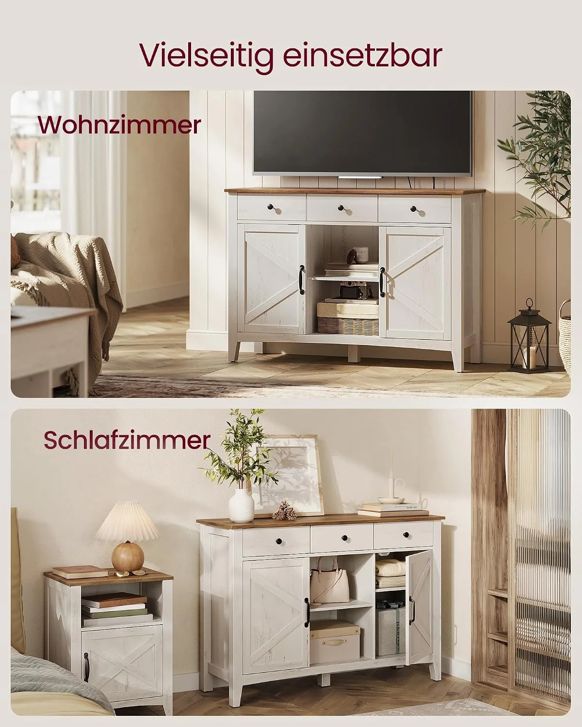VASAGLE LIRY Sideboard mit Türen, Schubladen und Stauraum im Landhausstil