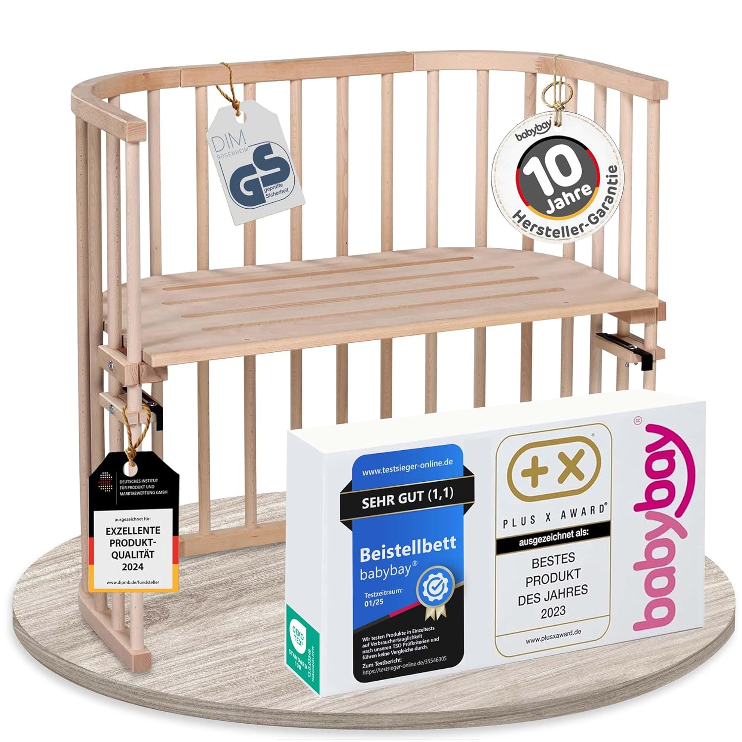 babybay Original Beistellbett aus massivem Buchenholz / kompakt & verwandelbar / Kinderbett Höhe stufenlos verstellbar & umweltfreundlich / mitwachsendes Babybett (weiß lackiert) / inkl. Matratze