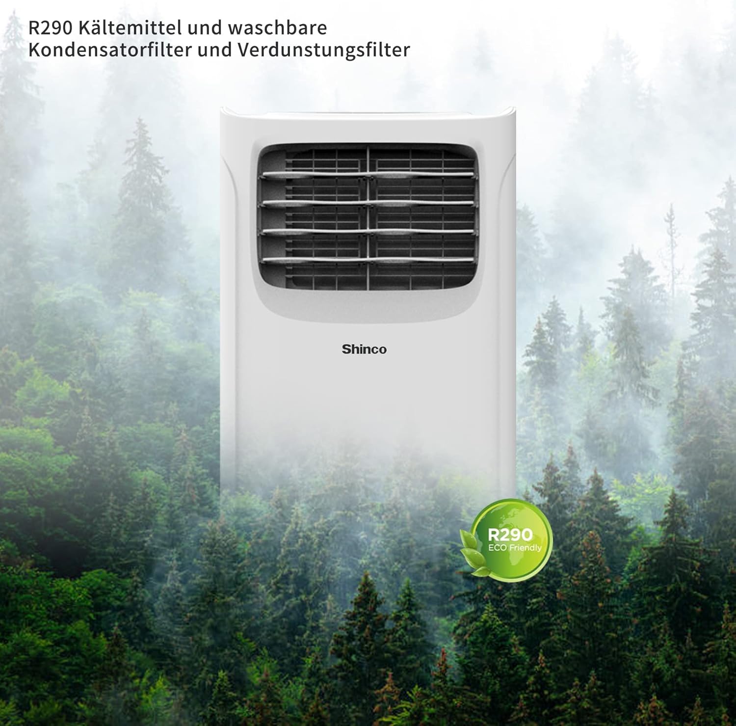 SHINCO Mobile Klimaanlage mit Abluftschlauch, 9000BTU, 2,6 kW, Kühlen&Ventilieren&Entfeuchten, Mobiles Klimagert mit Schlafmodus, Raumgre bis 22㎡, 24-Stunden-Timer