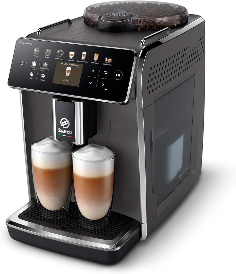 Saeco GranAroma Fully Automatic Espresso Machine, 16 Beverages, 6 User Profiles, Colored TFT Display, Metal Front, SM6585/00