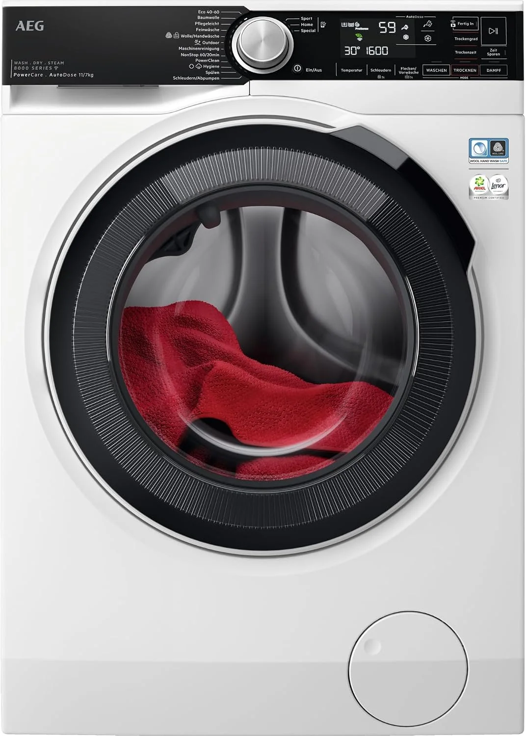 AEG WiFi Waschtrockner, D/A-10%, LWR8D80610, 11 kg Waschen, 7 kg Trocknen, 1600 U/min, Serie 8000 PowerCare, Faserschonendes Waschen und Trocknen
