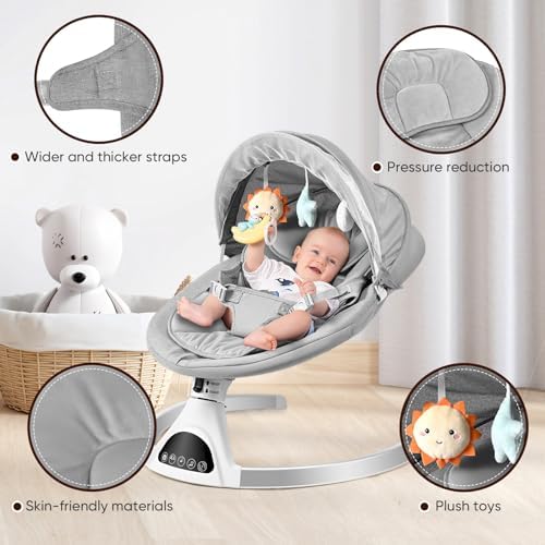 Aomdom altalena elettrica per bambini, sdraietta per bambini fino a 9 kg di peso, con telecomando e wireless per lo stile di controllo APP, altalena per bambini con imbracatura di sicurezza a 5 punti : Prima infanzia