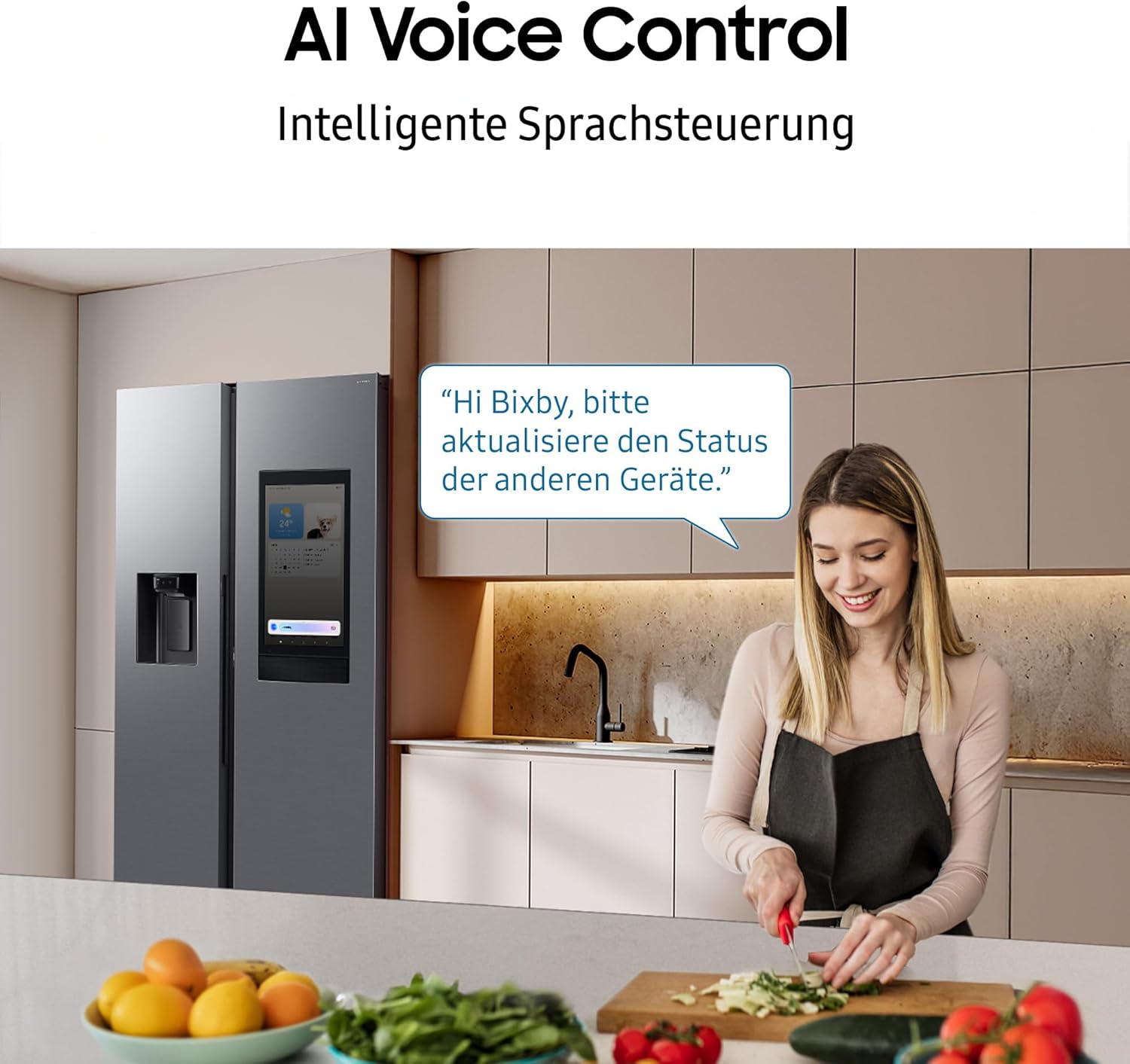 RS90F66BEFEF Side-by-Side Kühl-Gefrierkombination, AI Kühlschrank mit Gefrierfach, 178 cm, 614 l, Eis-/Wasserspender mit Wasseranschluss, Family Hub, AI Energy & Voice Control, Black Steel