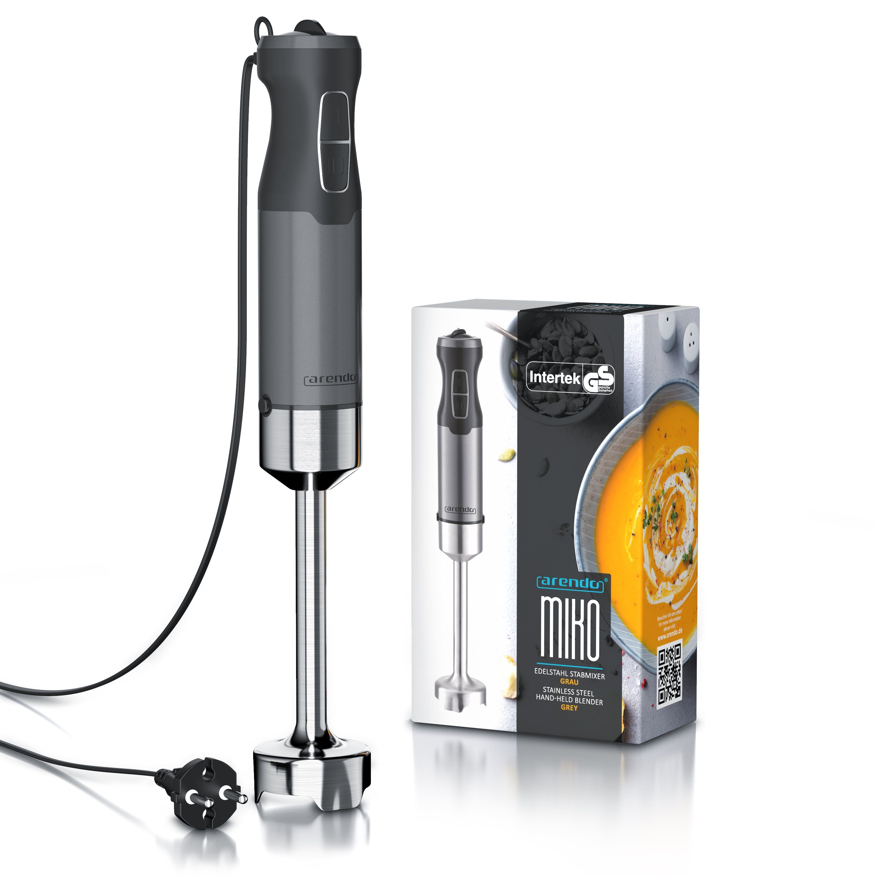Stabmixer Edelstahl Pürierstab, Handmixer, stufenlose Regelung, Cool Grey