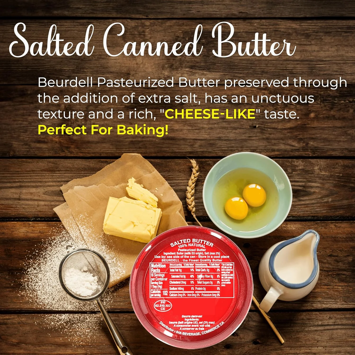 Beurdell Canned French Butter – 100% Natural Salted Pasteurized Real Butter | Long Shelf Life Emergency Survival Food | Great for Cooking, Baking, RV & Camping | Pull Top Lid | Pack of 24 | France
