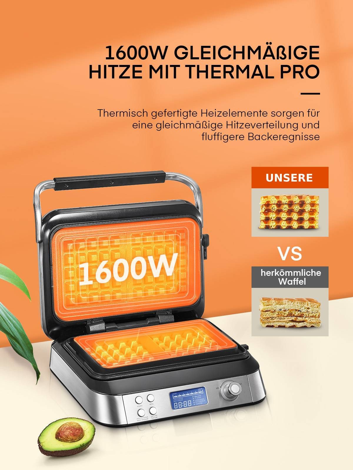 Waffeleisen Professioneller Waffelautomat mit Digitaldisplay, Timer & LCD-Anzeige