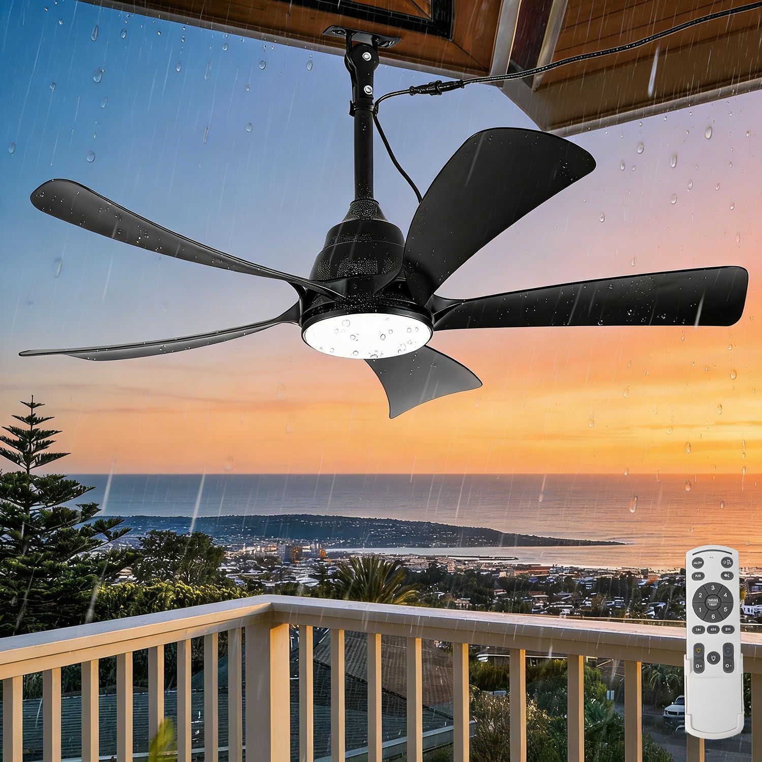 Außen Deckenventilator mit Licht IP65 Wasserdicht 106cm Leise mit Beleuchtung und Fernbedienung Dimmbar, Lampe mit Ventilator für Terrasse Pavillon