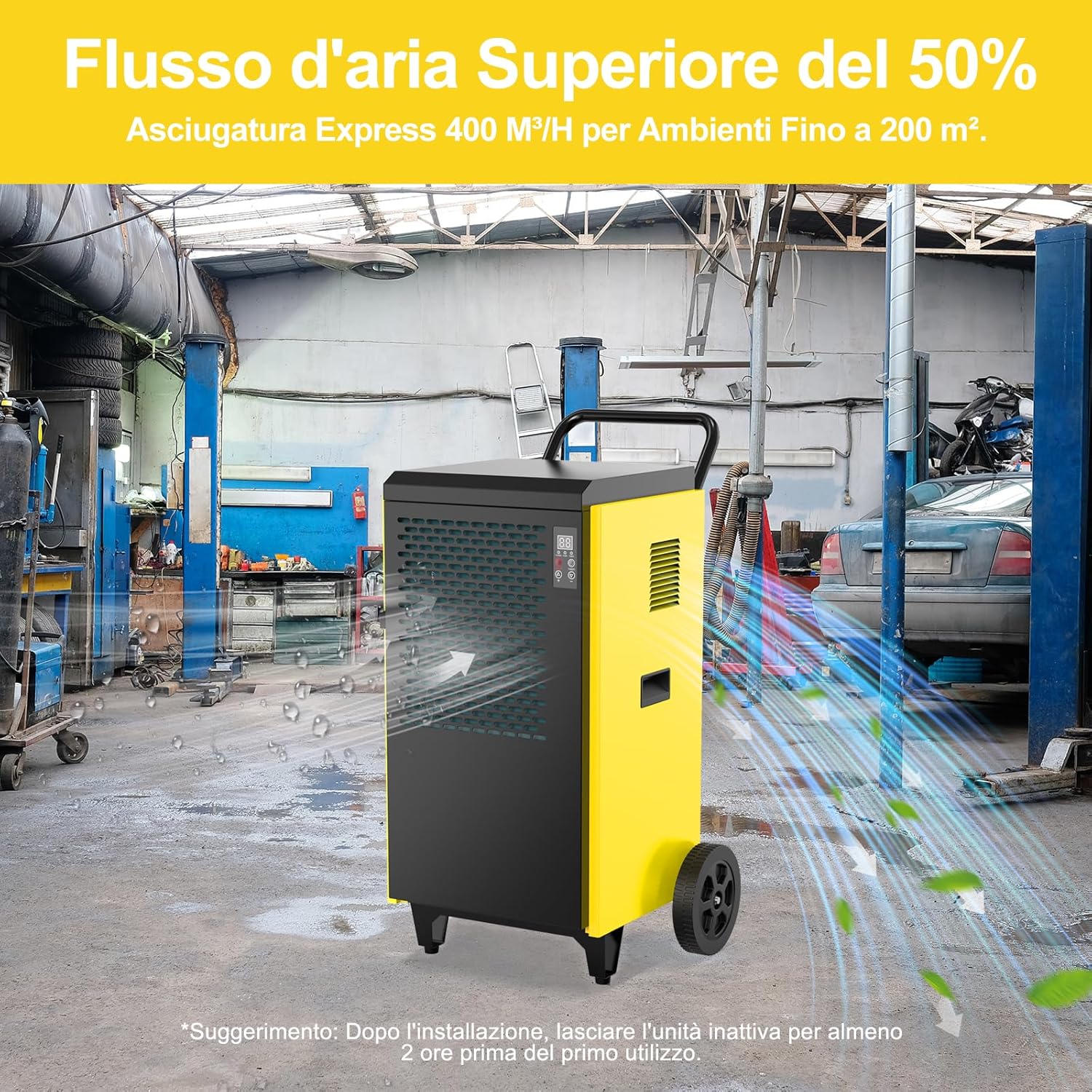 Deumidificatore Elettrico Professionale (max 70 L/24h), con Pompa Integrata e Scarico Automatico, Ideale per Casa, Cantine e Locali fino a 200 m²/500 m³