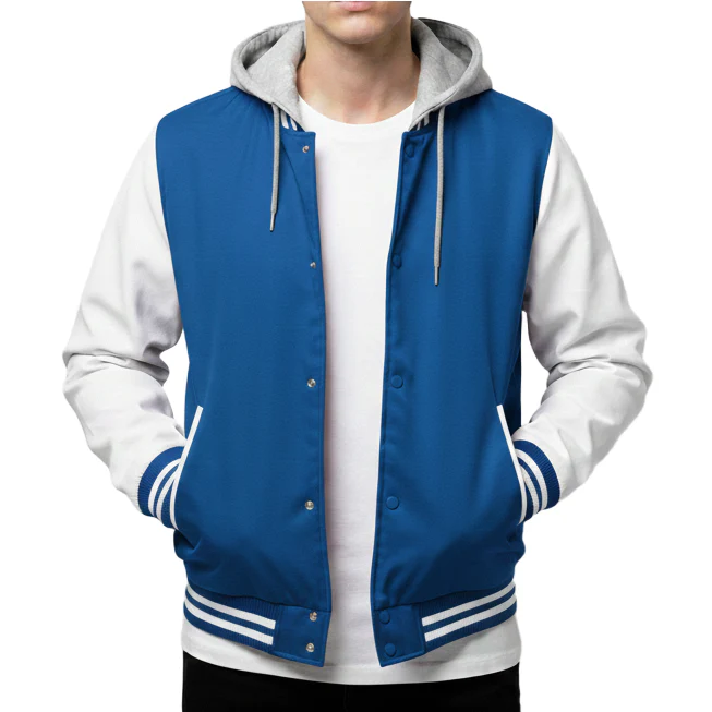 12 Pack Men's Midweight Hooded Varsity Jacket �C  Royal Blue / White