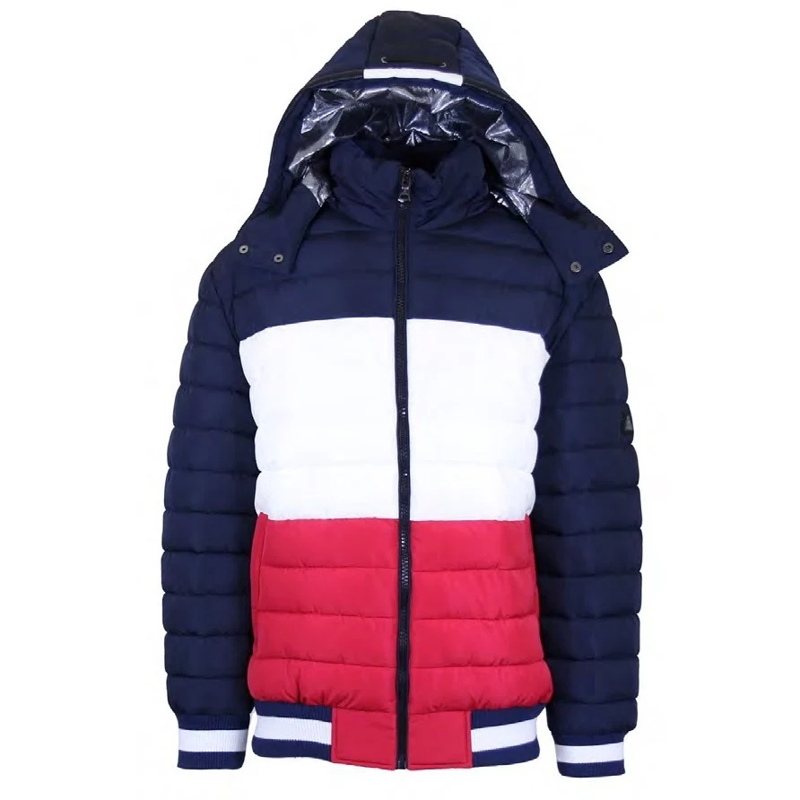 12 Pack Adult 3-Tone Bomber Jacket with Hood �C Navy / White / Red