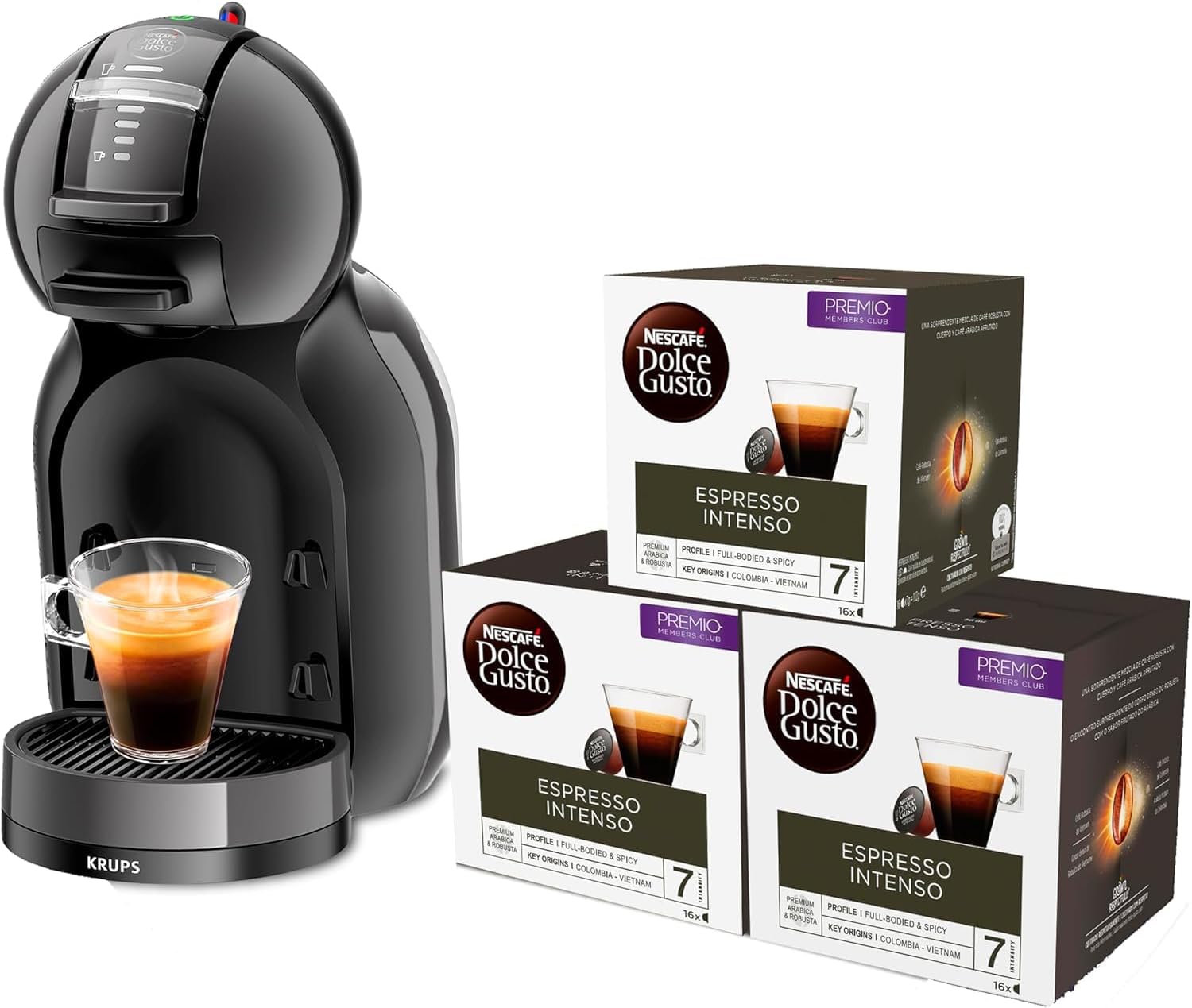 Krups Nescafé Dolce Gusto Mini Me, nero, automatico, qualità professionale, pressione 15 bar, grande varietà di bevande calde e fredde, 0,8 l, 1500 W, include 3 confezioni di caffè intenso, KP1238CAS