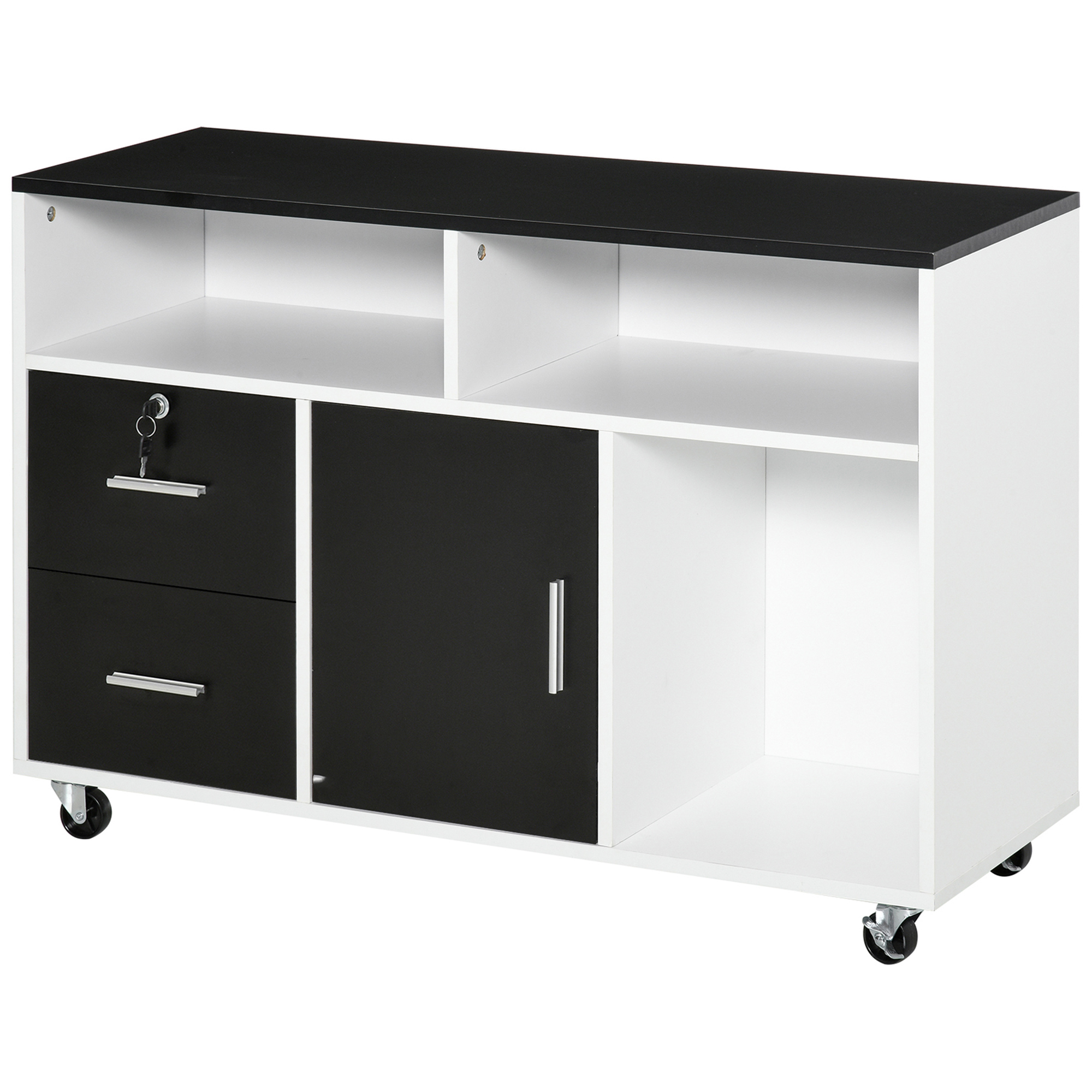 HOMCOM Druckerwagen mit Schubladen, Multifunktionsschrank für Büro und Zuhause, Schwarz und Weiß, 100x35x65cm