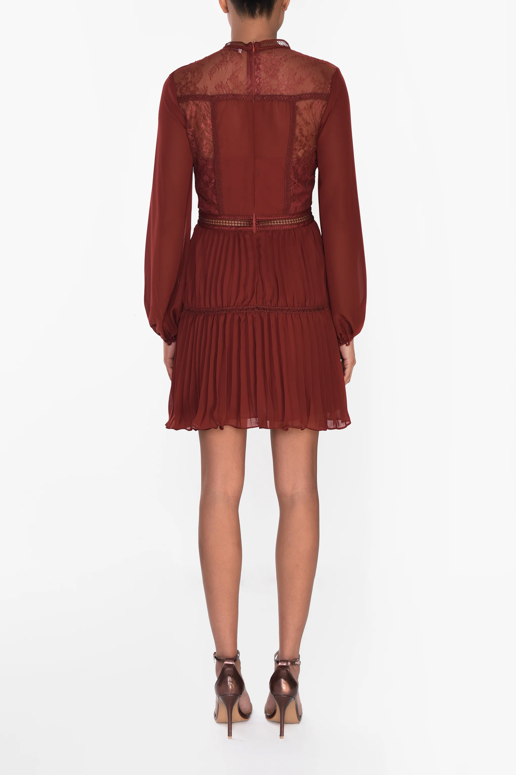 Lena Burgundy Lace Pleated Mini Dress