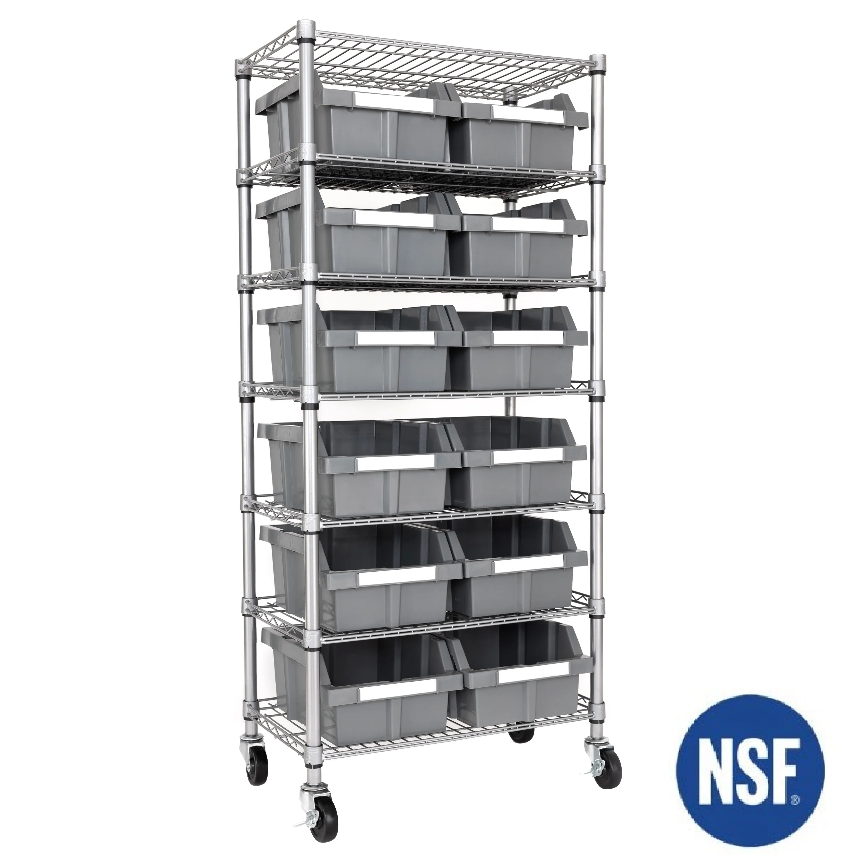Scaffale NSF a 7 livelli con 12 contenitori