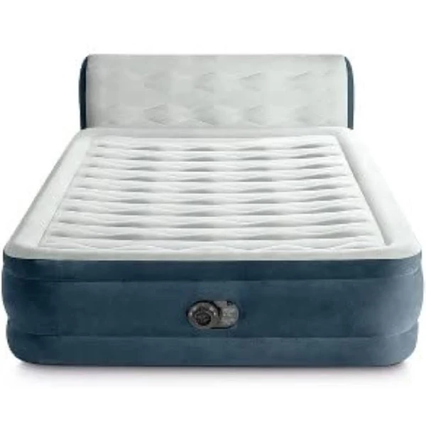 Intex Queen Size Pillow Top Air Mattress with Electric Pump & Headboard &ndash; Double High, 600 lbs Capacity