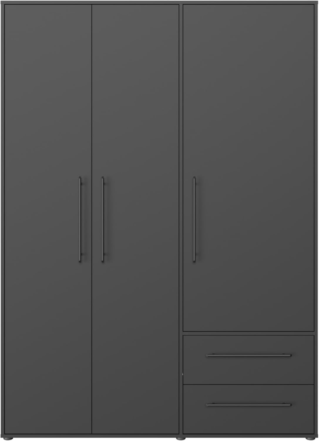 AVANTI TRENDSTORE - FATHIE - Wardrobe with 3 hinged doors and 2 drawers made of laminated wood in matt black. LAP dimensions approx. 145 x 200 x 59 cm.