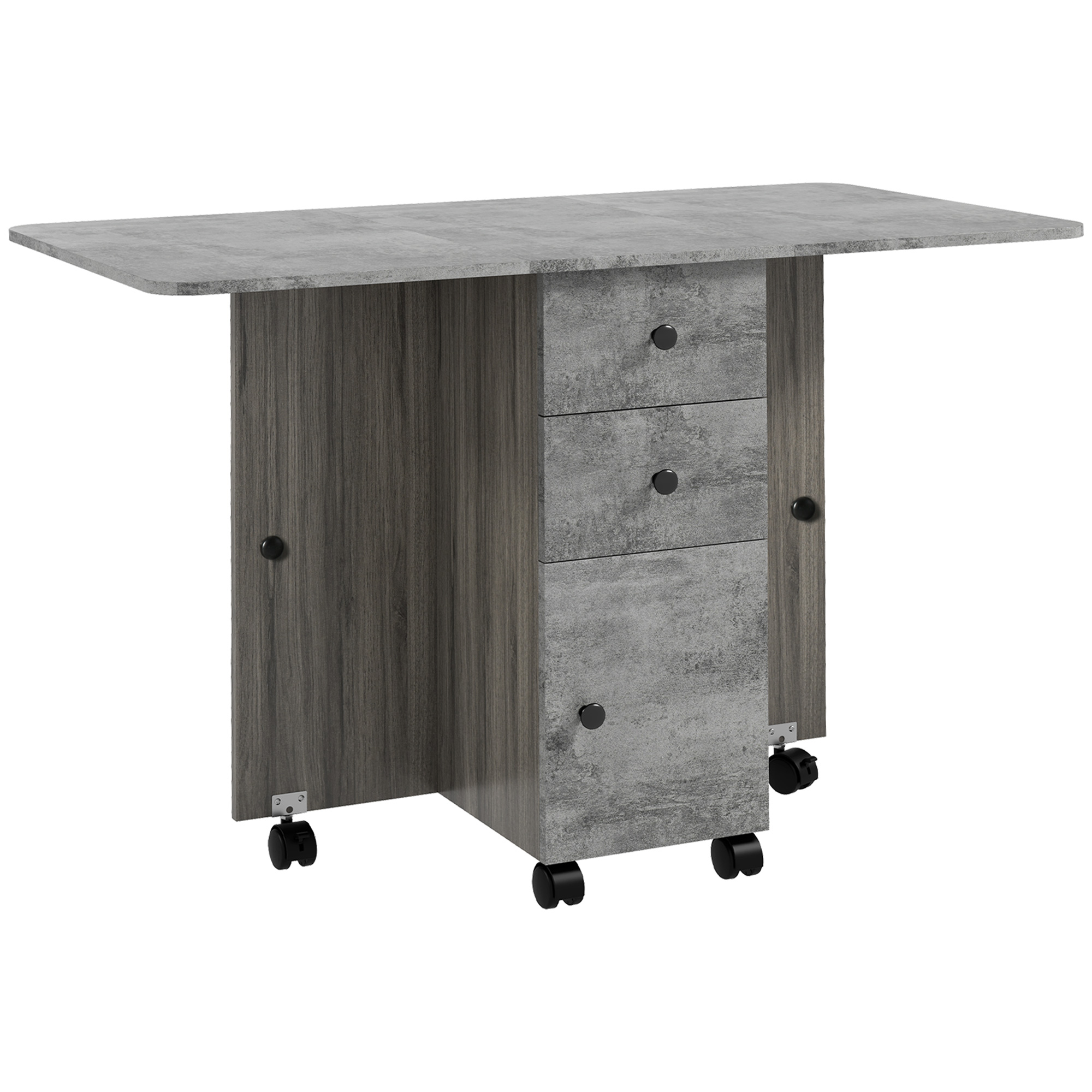 HOMCOM Klappbarer Küchentisch, klappbarer Esstisch mit 2 klappbaren Platten, 2 Schubladen, 1 Schrank und 1 Ablagefach, 120 x 60 x 76,5 cm - Grau