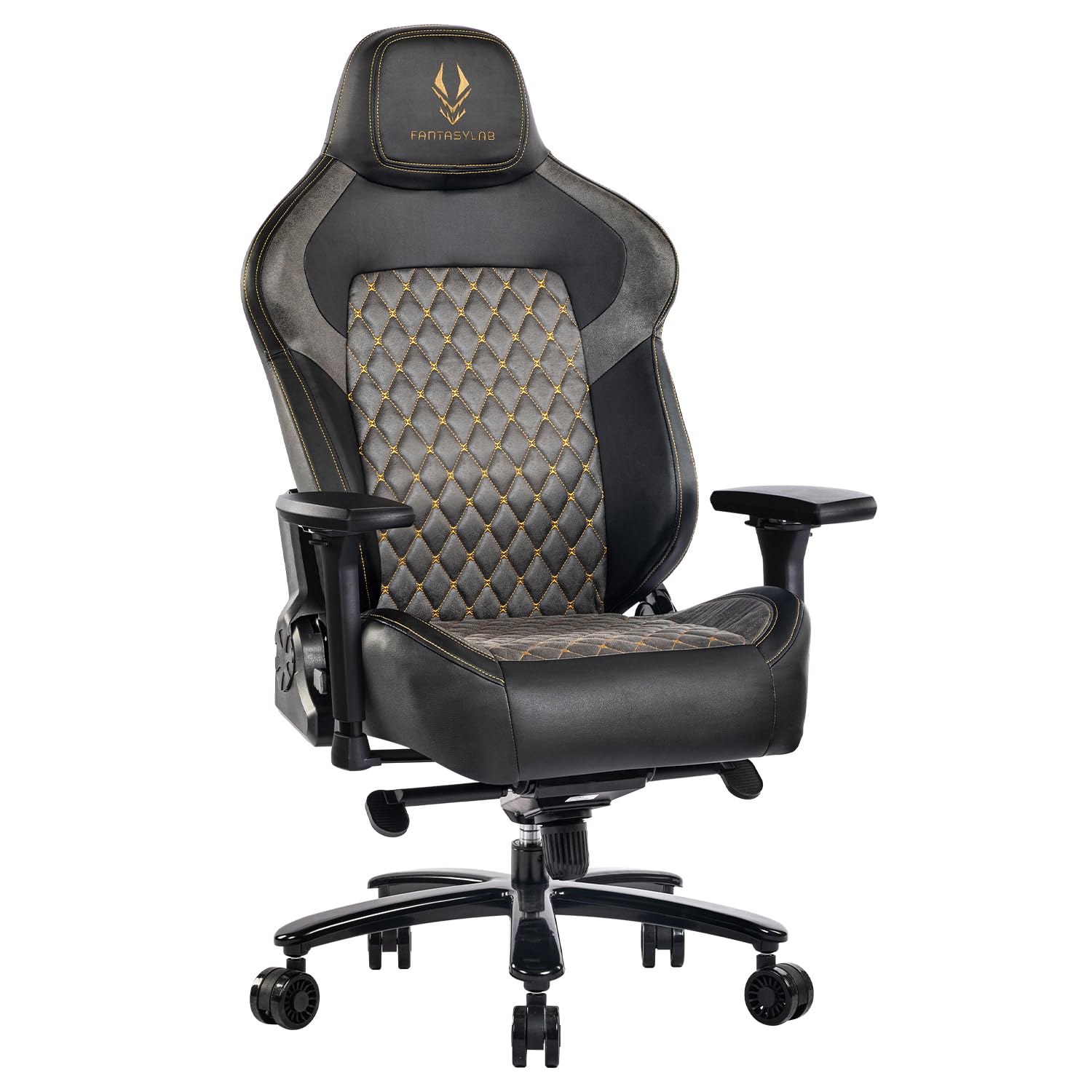Gaming Stuhl bis 200 kg mit 4D-Armlehne und Lendenwirbelstütze, ergonomischer Bürostuhl in Grau