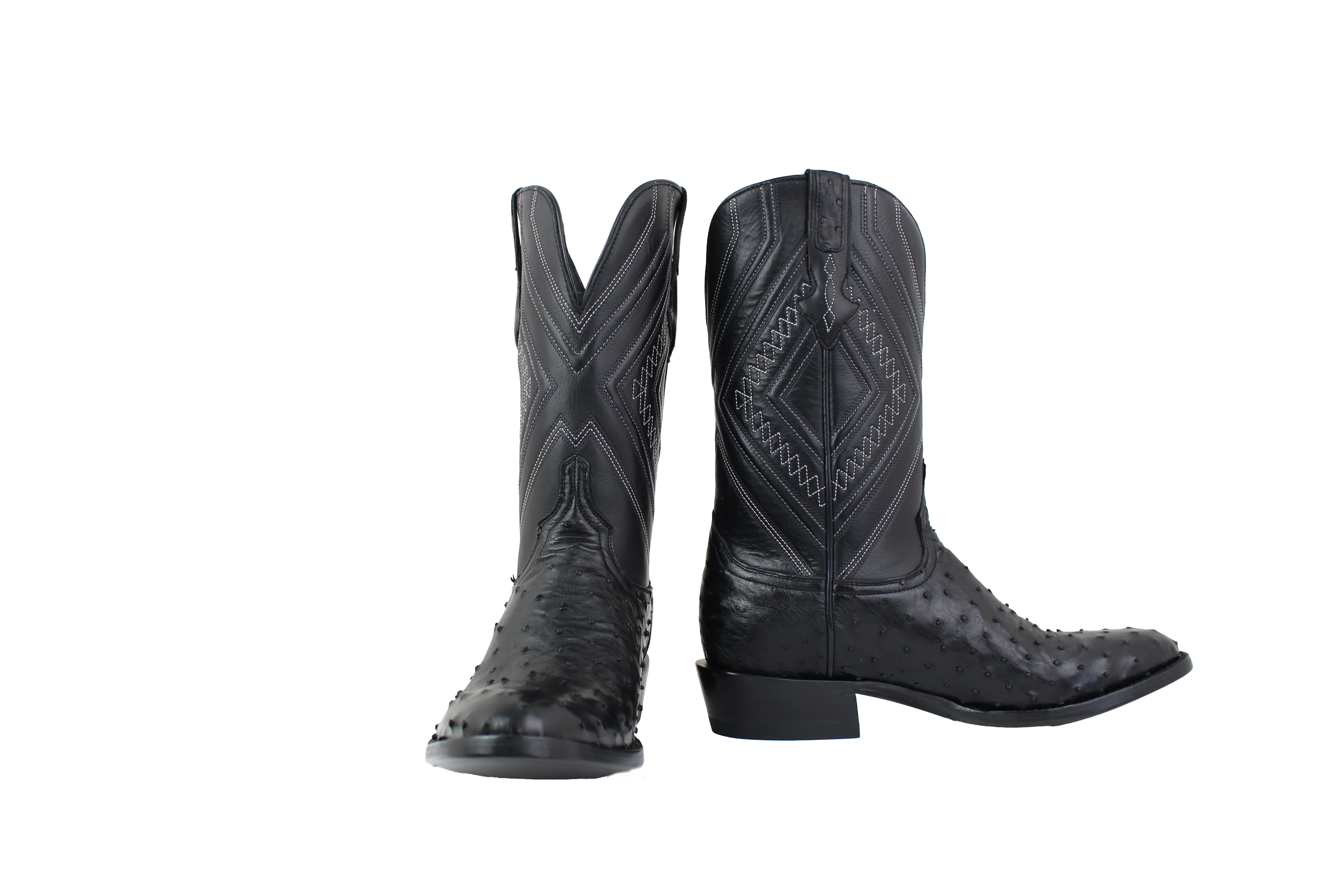 Resistol Boots Black Gold Full Quill Ostrich Round Toe